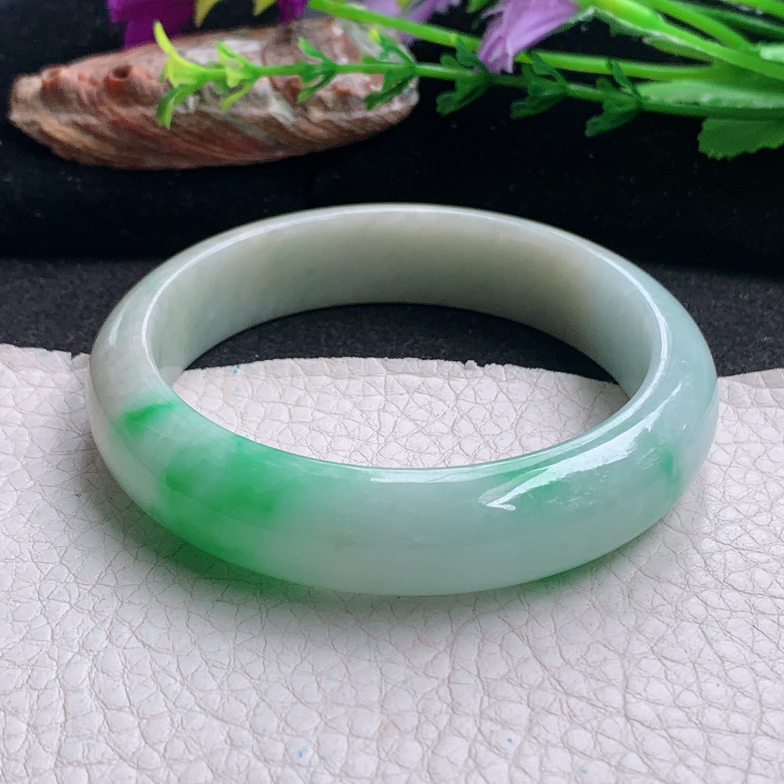 fx实拍56*14.2*8平安镯 天然缅甸翡翠a货手镯水润飘绿正圈玉镯子