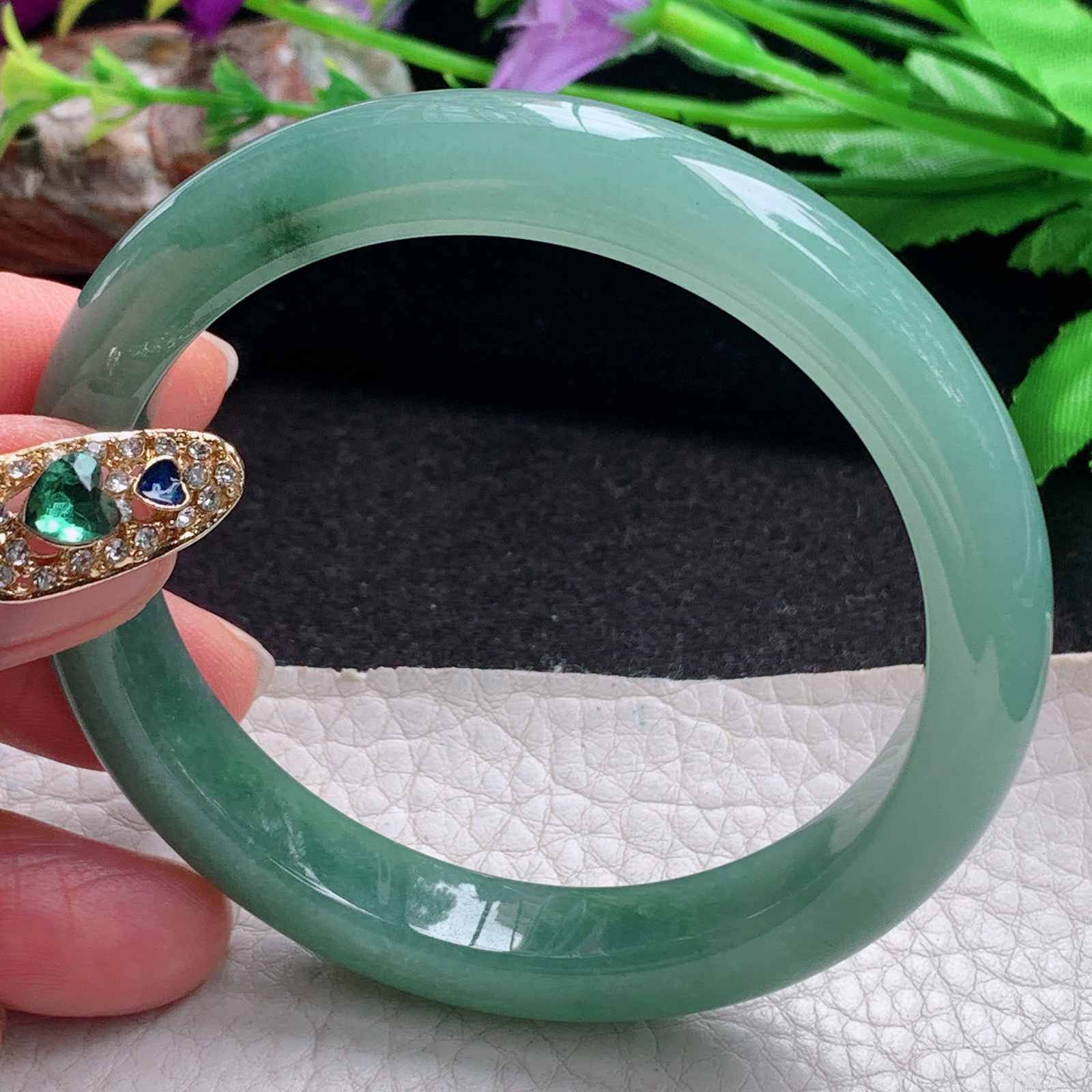 ym实拍56*10*8平安镯 天然缅甸翡翠a货手镯冰油正圈玉镯子