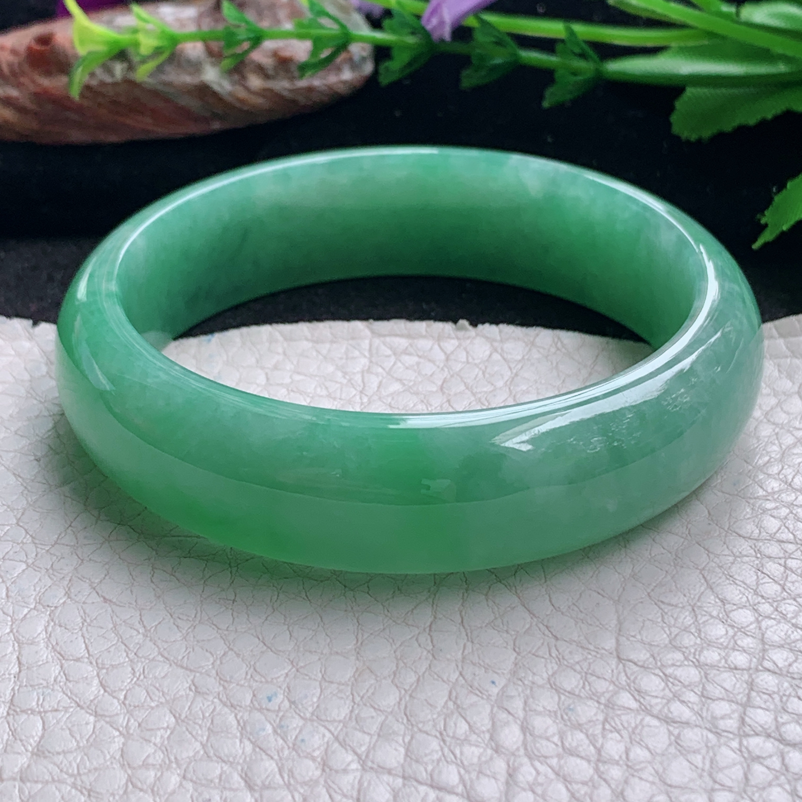 nr大气款59*16*7.6轮胎镯 天然缅甸翡翠a货手镯满绿大气正圈玉镯子