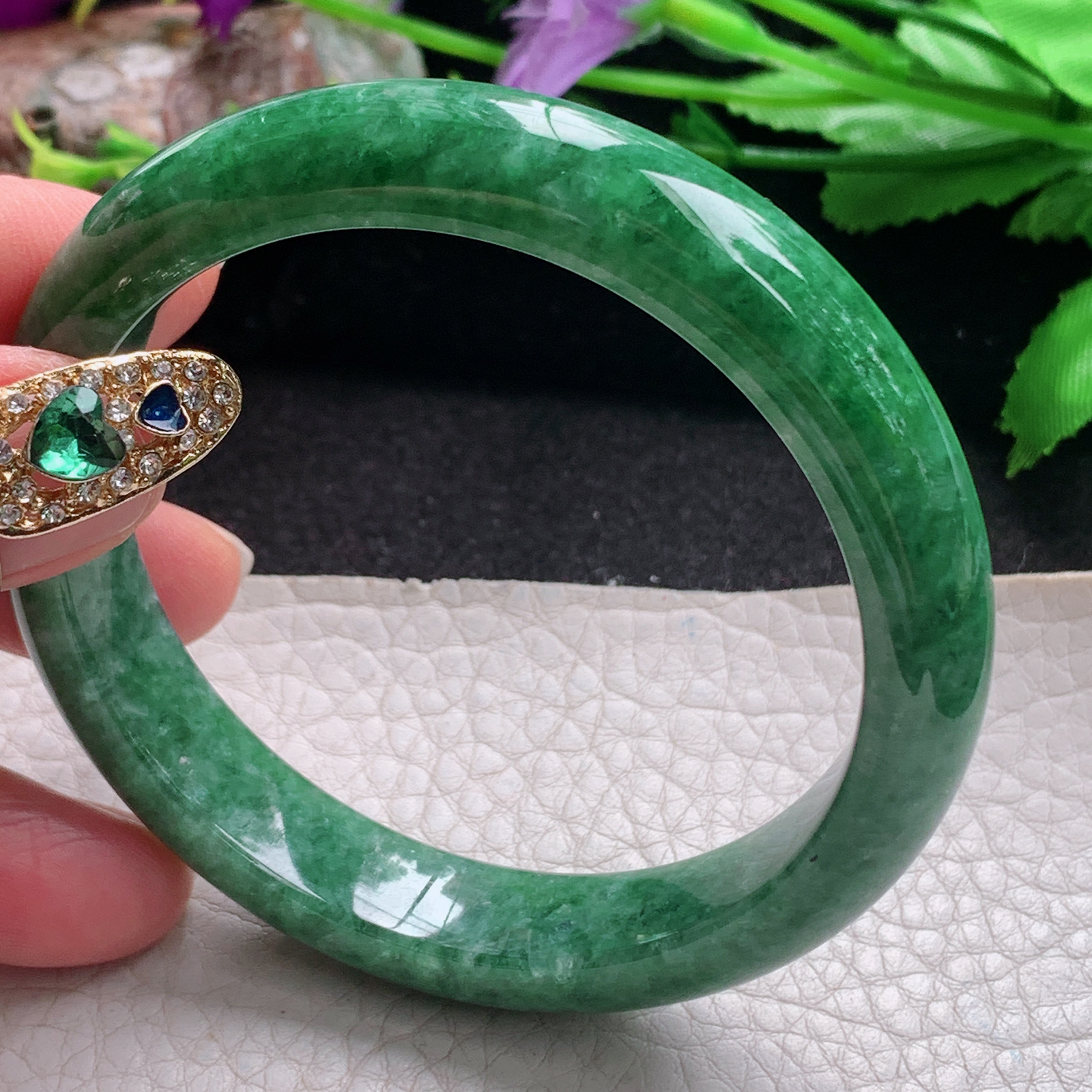 n实拍57*11.6*8平安镯 天然缅甸翡翠a货手镯满绿辣色正圈玉镯子