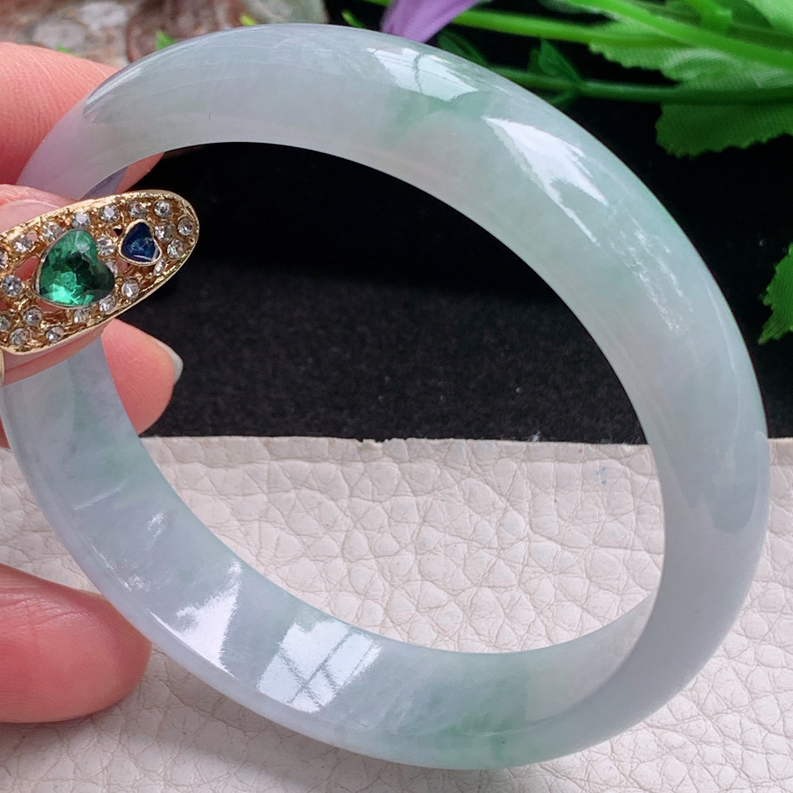 fx实拍58*14*6.5平安镯 天然缅甸翡翠a货手镯冰润飘花正圈玉镯子