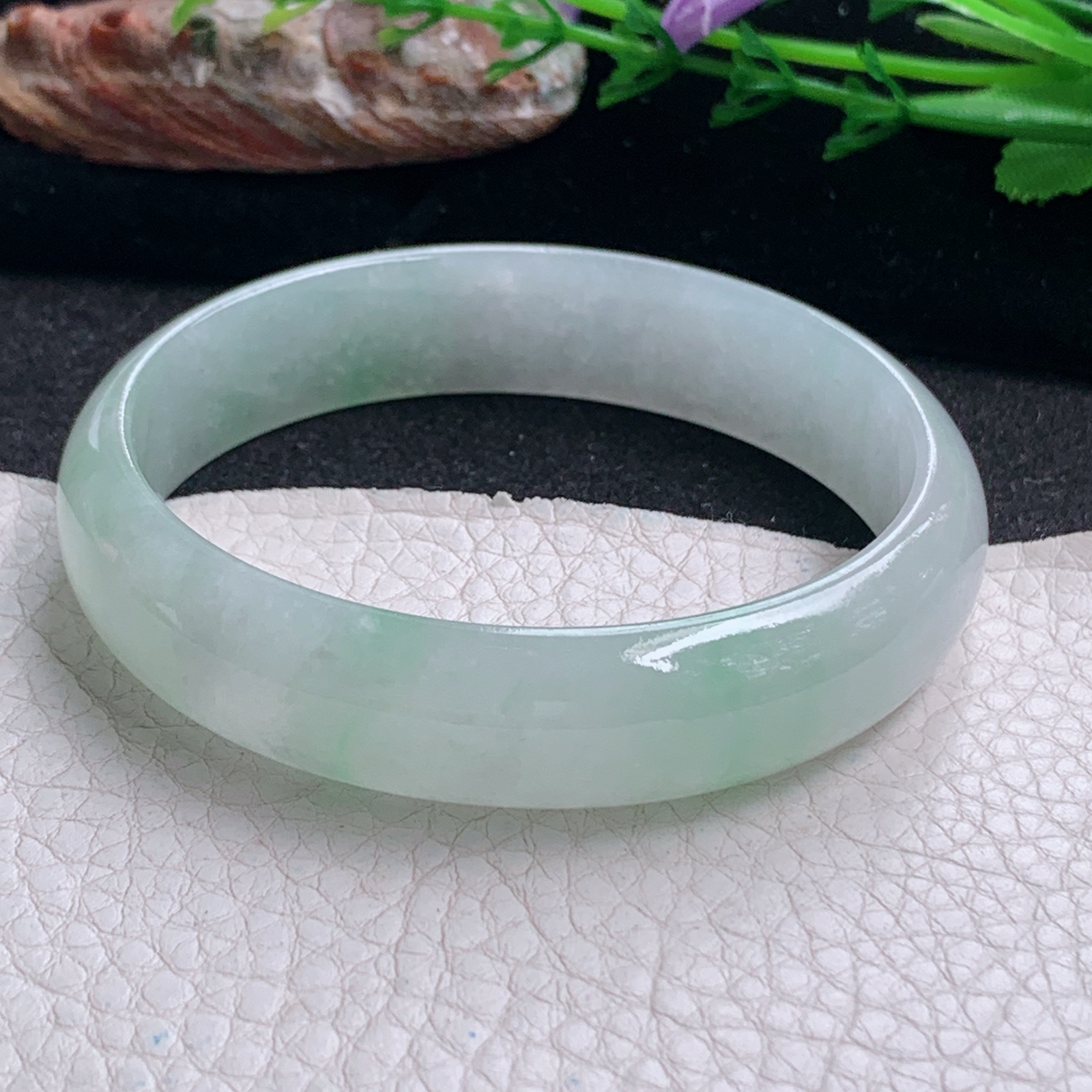 pj实拍58*14*6.5平安镯 天然缅甸翡翠a货手镯冰飘绿正圈玉镯子