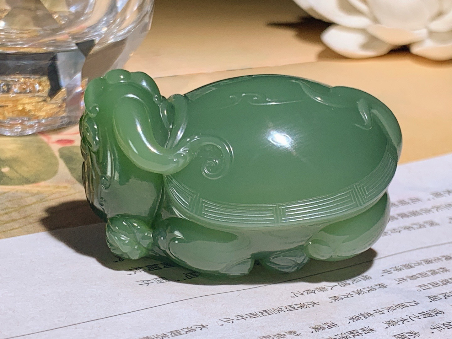 收藏级！和田玉粉绿俄罗斯碧玉富贵长寿龙龟把件 尺寸52/37/26重85.6克 玉质细腻油润 底色纯净 脂粉好，品质好。lt260407