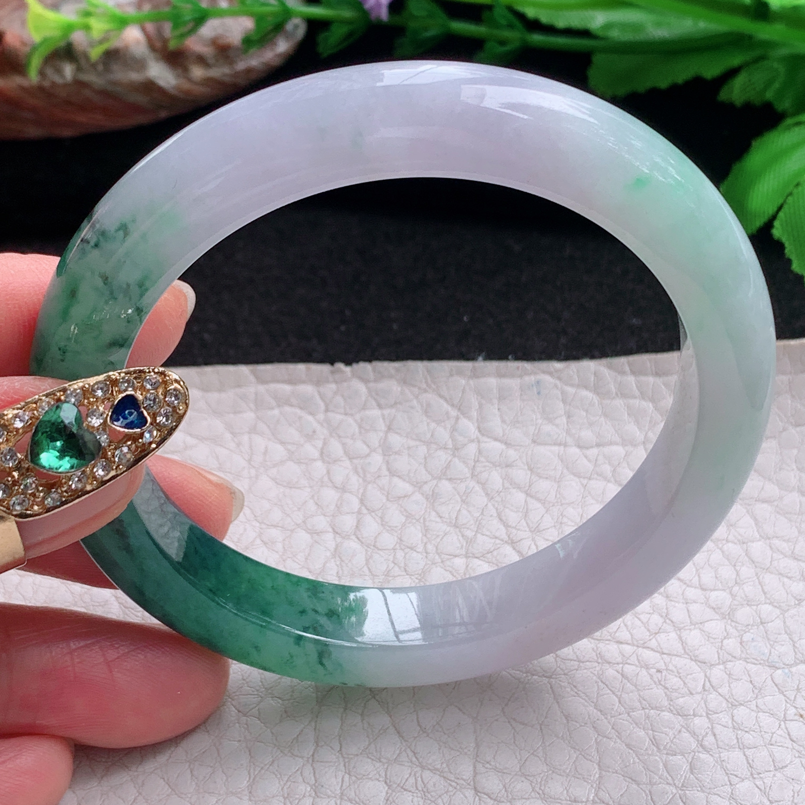 xc招财款54.5*10*8.5平安镯 天然缅甸翡翠a货手镯冰润双彩正圈玉镯子