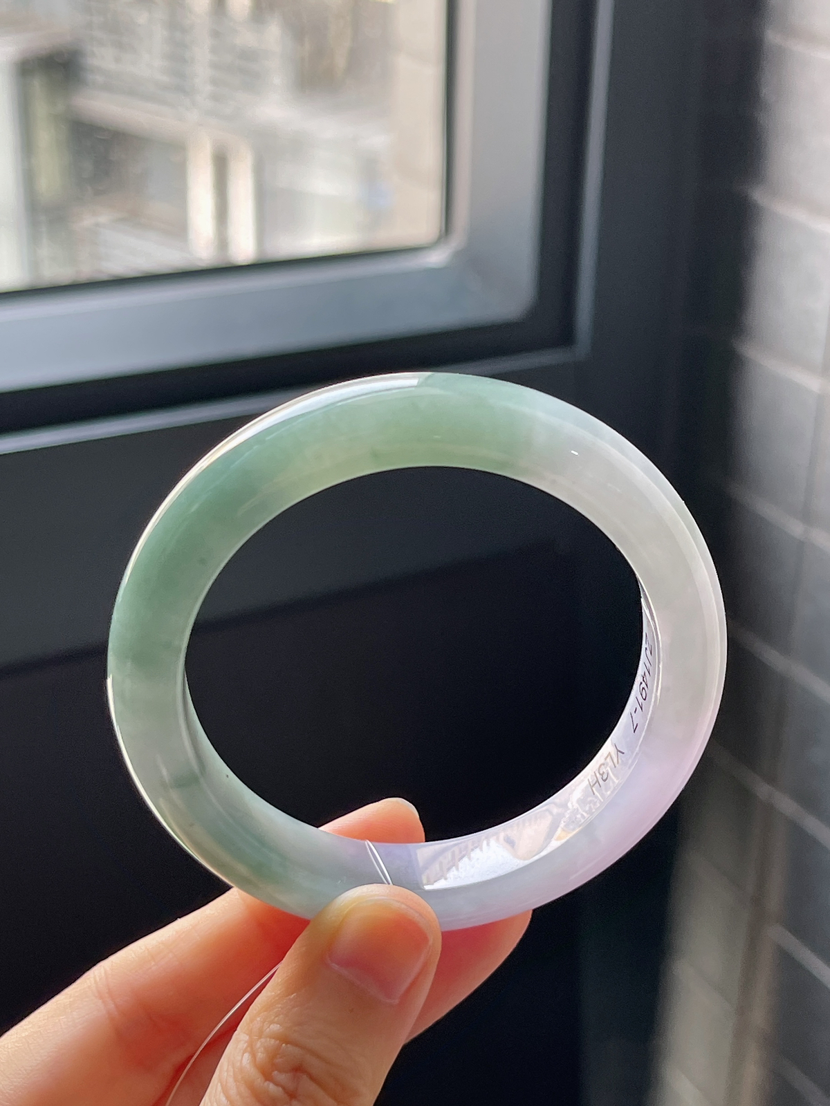 正圈53.6圈口，翡翠冰糯种灰绿色手镯