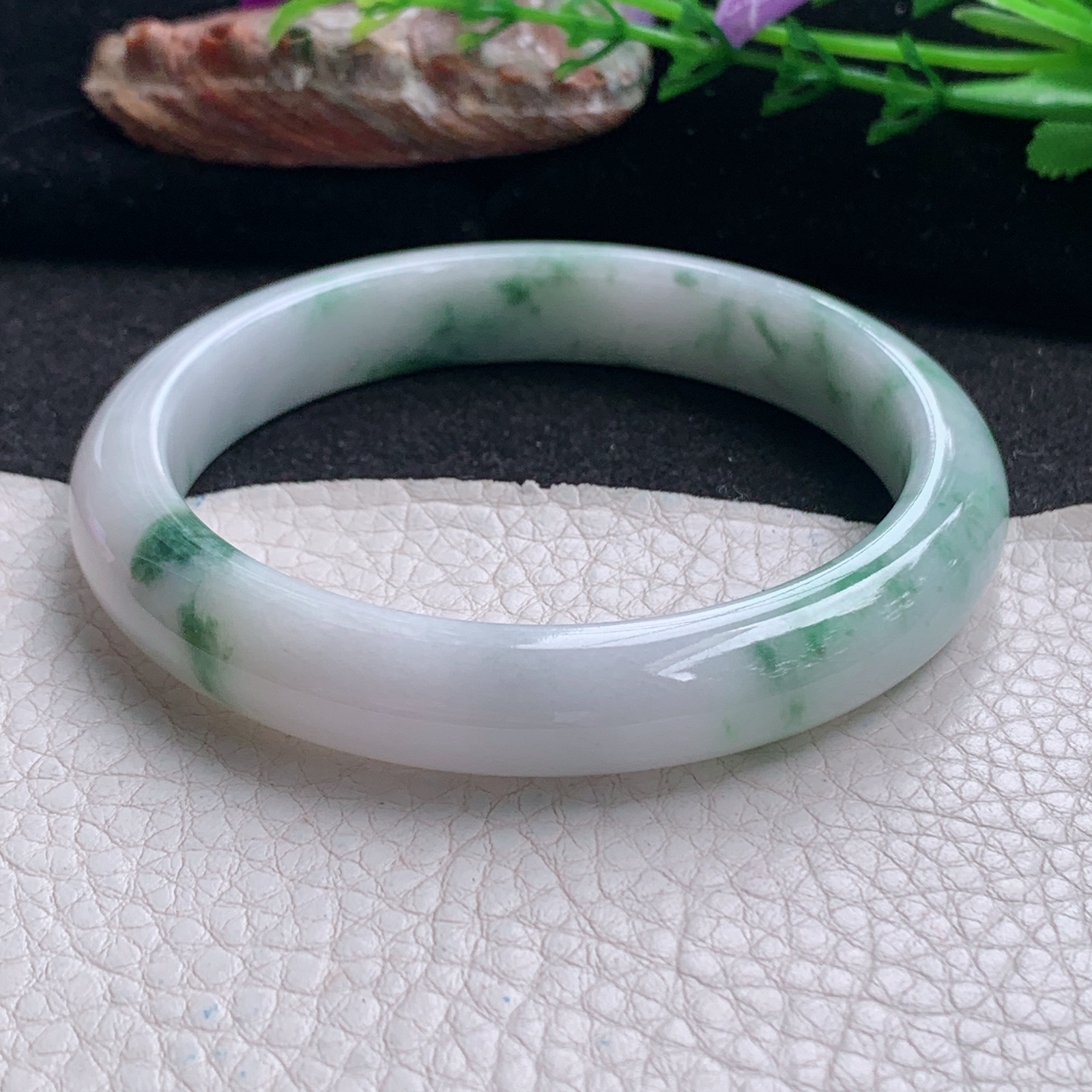js大圈口60.6*11.3*8.5平安镯 天然缅甸翡翠a货手镯飘花大气正圈玉镯子