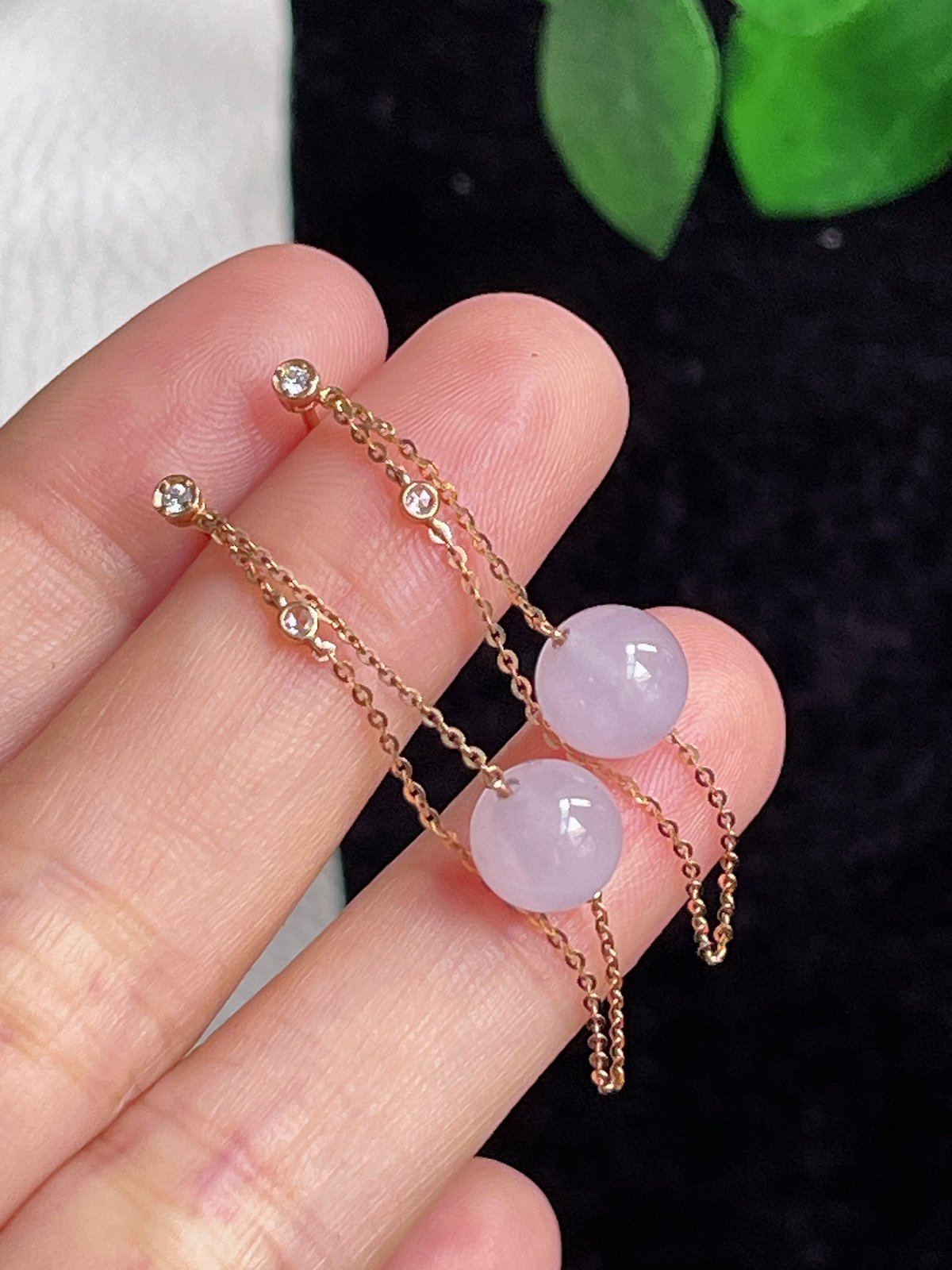 18k金翡翠冰糯圆珠耳坠