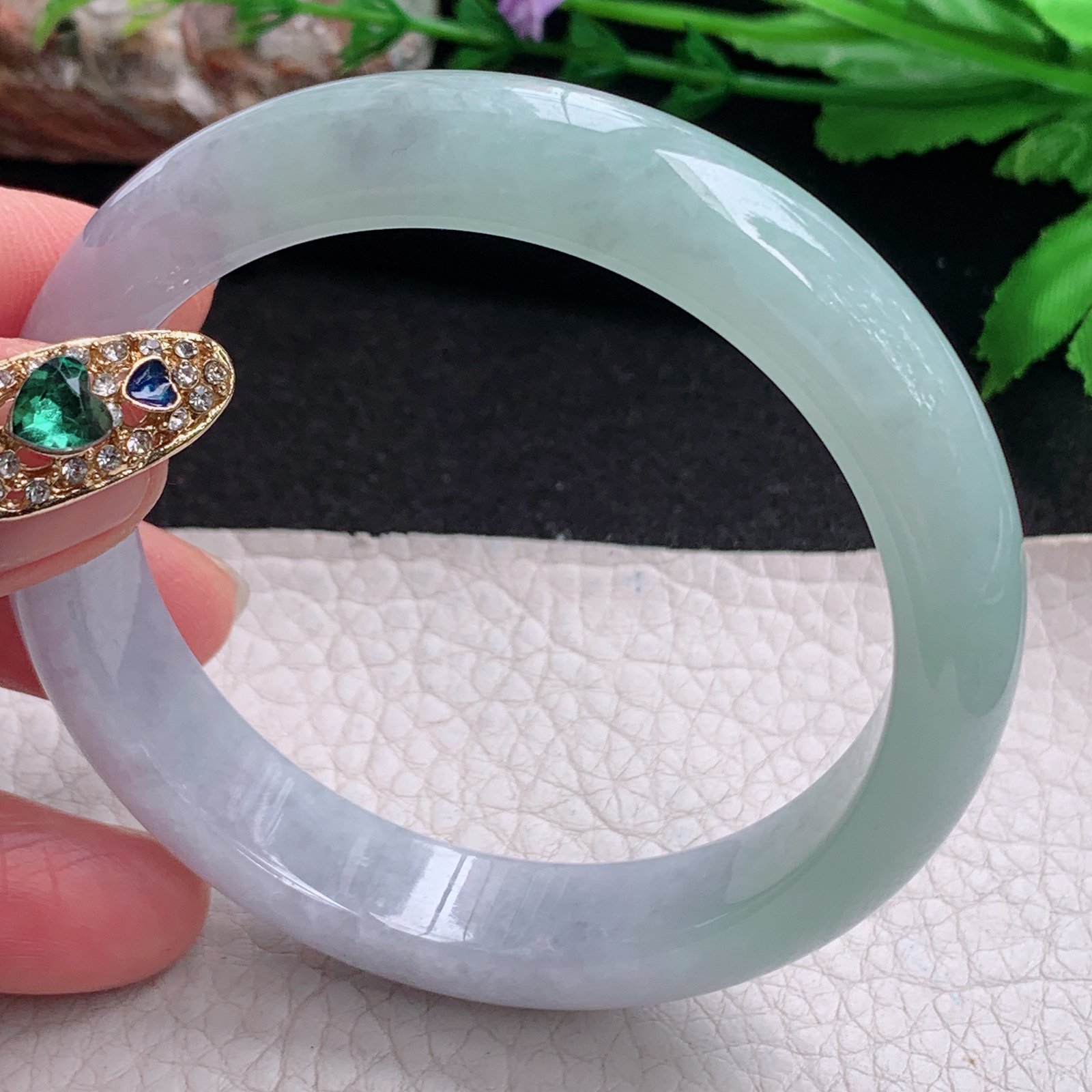 pj招财款56*12*7.8平安镯 天然缅甸翡翠a货手镯半山水水润正圈玉镯子