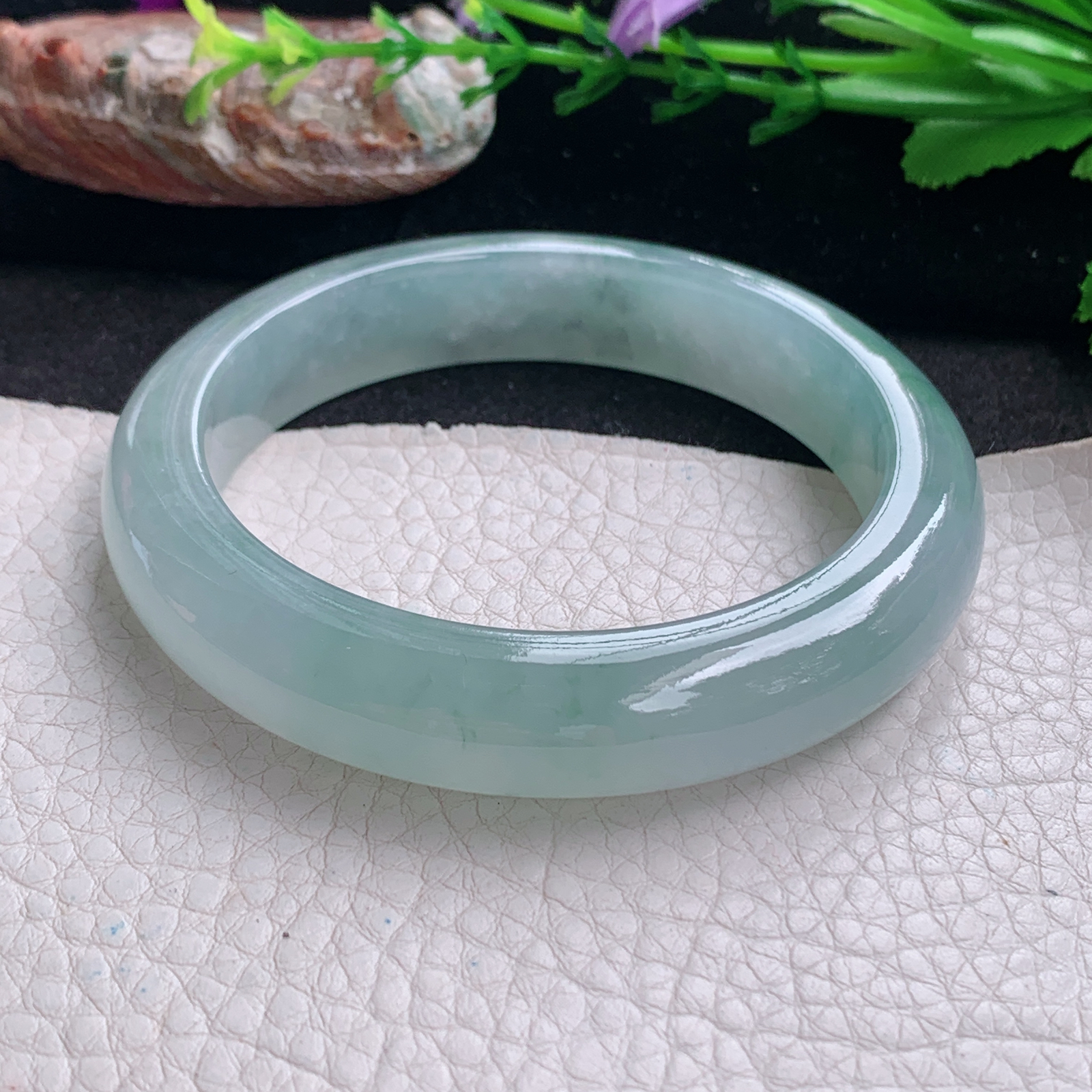 ax实拍58.5*12.9*9平安镯 天然翡翠a货手镯冰飘花厚装正圈玉镯子