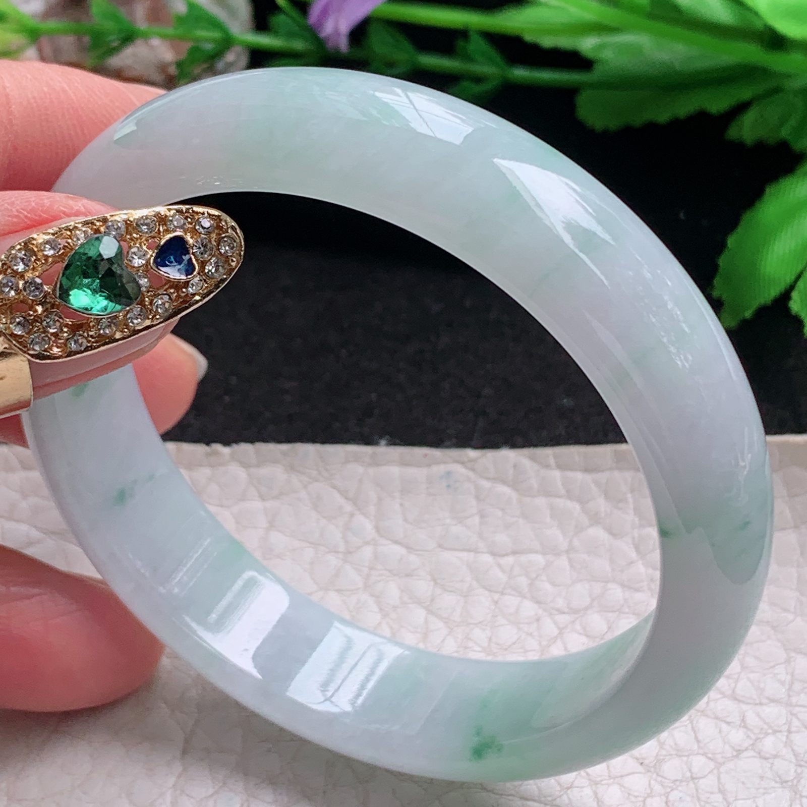 ee实拍55*13.5*7平安镯 天然缅甸翡翠a货手镯冰飘花正圈玉镯子