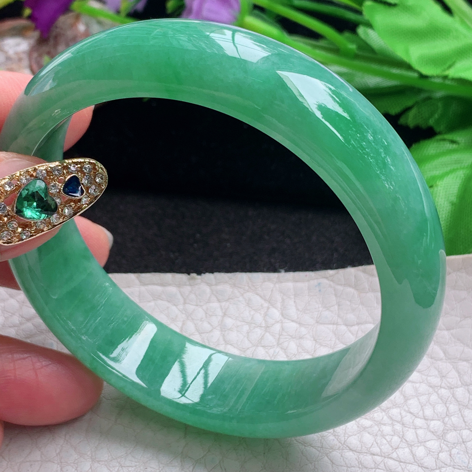 nr大气款59*16*7.6轮胎镯 天然缅甸翡翠a货手镯满绿大气正圈玉镯子