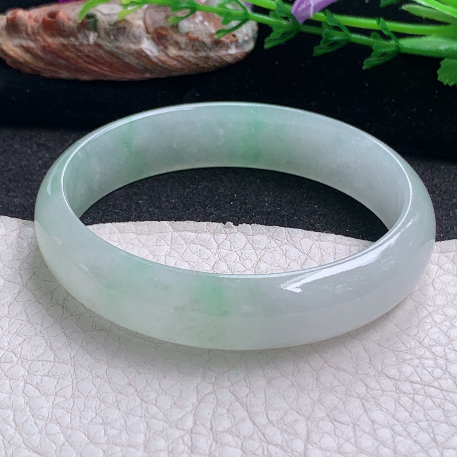 pj实拍58*14*6.5平安镯 天然缅甸翡翠a货手镯冰飘绿正圈玉镯子