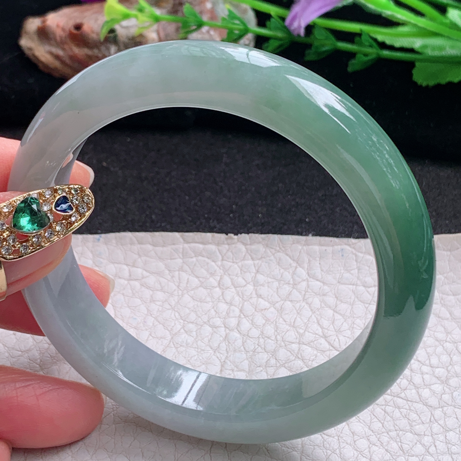 ym招财款58.5*13*8.8平安镯 天然缅甸翡翠a货手镯水润半山水正圈玉镯子