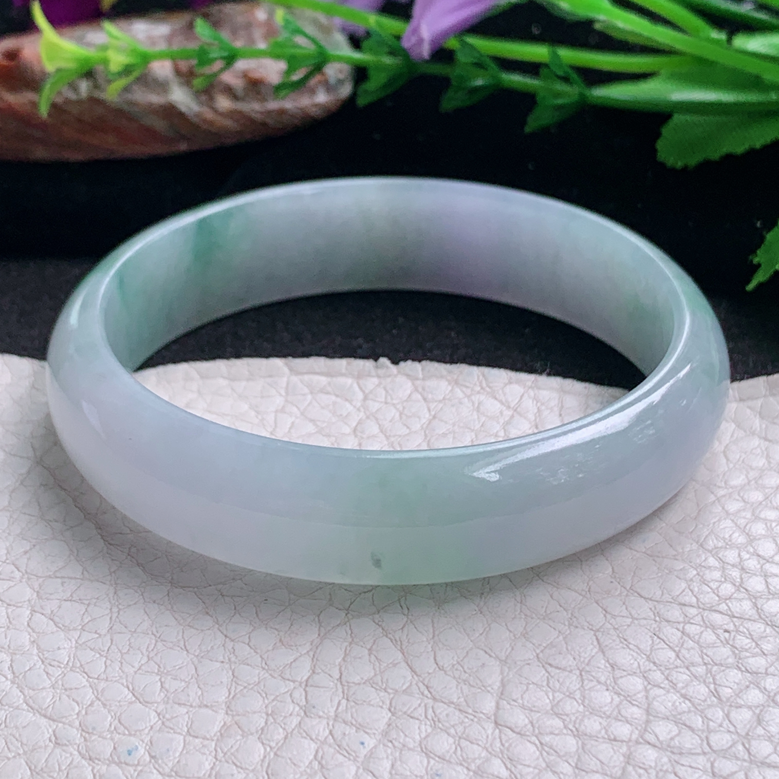 fx实拍58*14*6.5平安镯 天然缅甸翡翠a货手镯冰润飘花正圈玉镯子