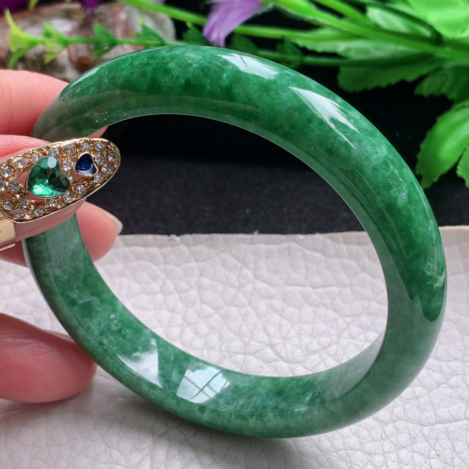 n实拍57*11.6*8平安镯 天然缅甸翡翠a货手镯满绿辣色正圈玉镯子