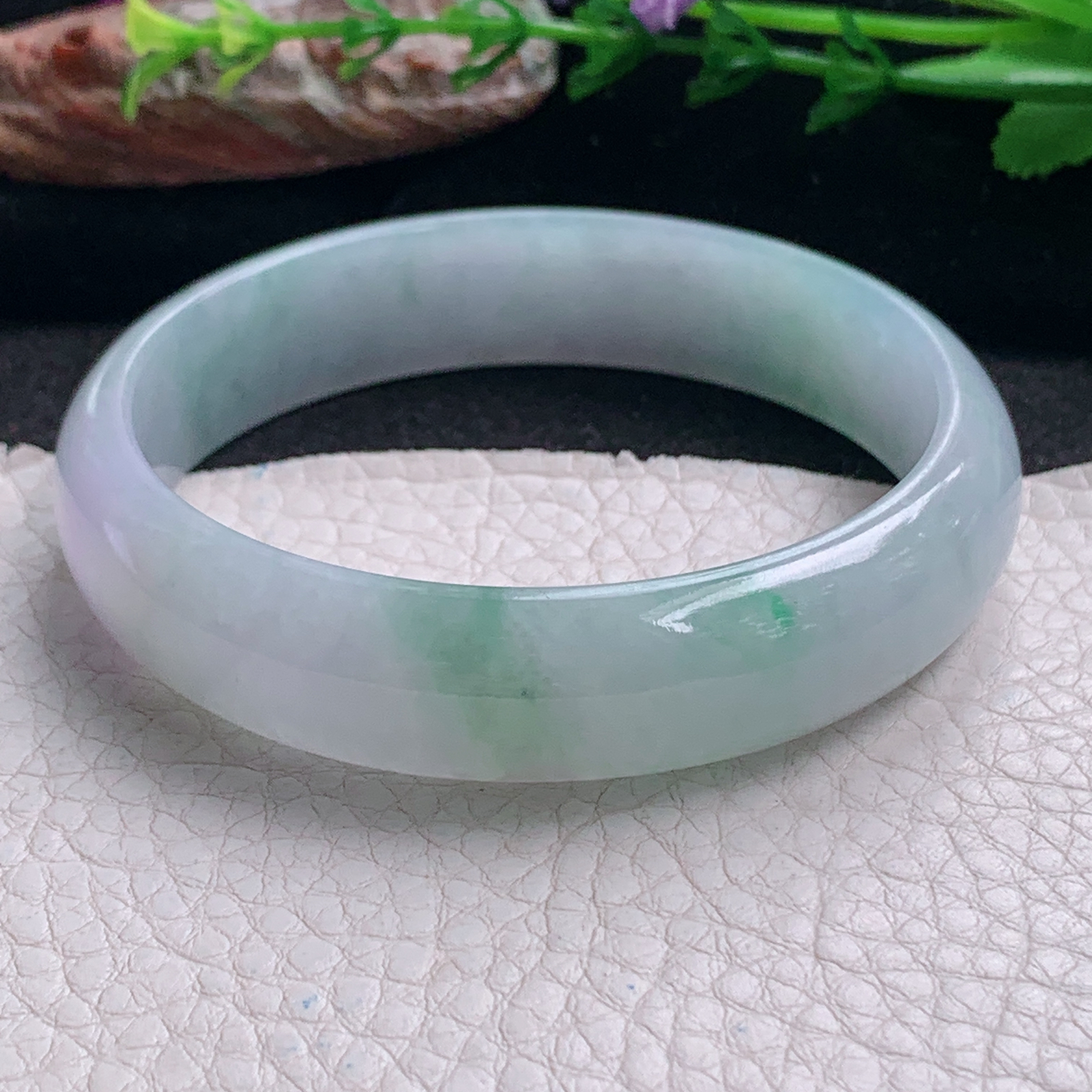 fx实拍58*14*6.5平安镯 天然缅甸翡翠a货手镯冰润飘花正圈玉镯子