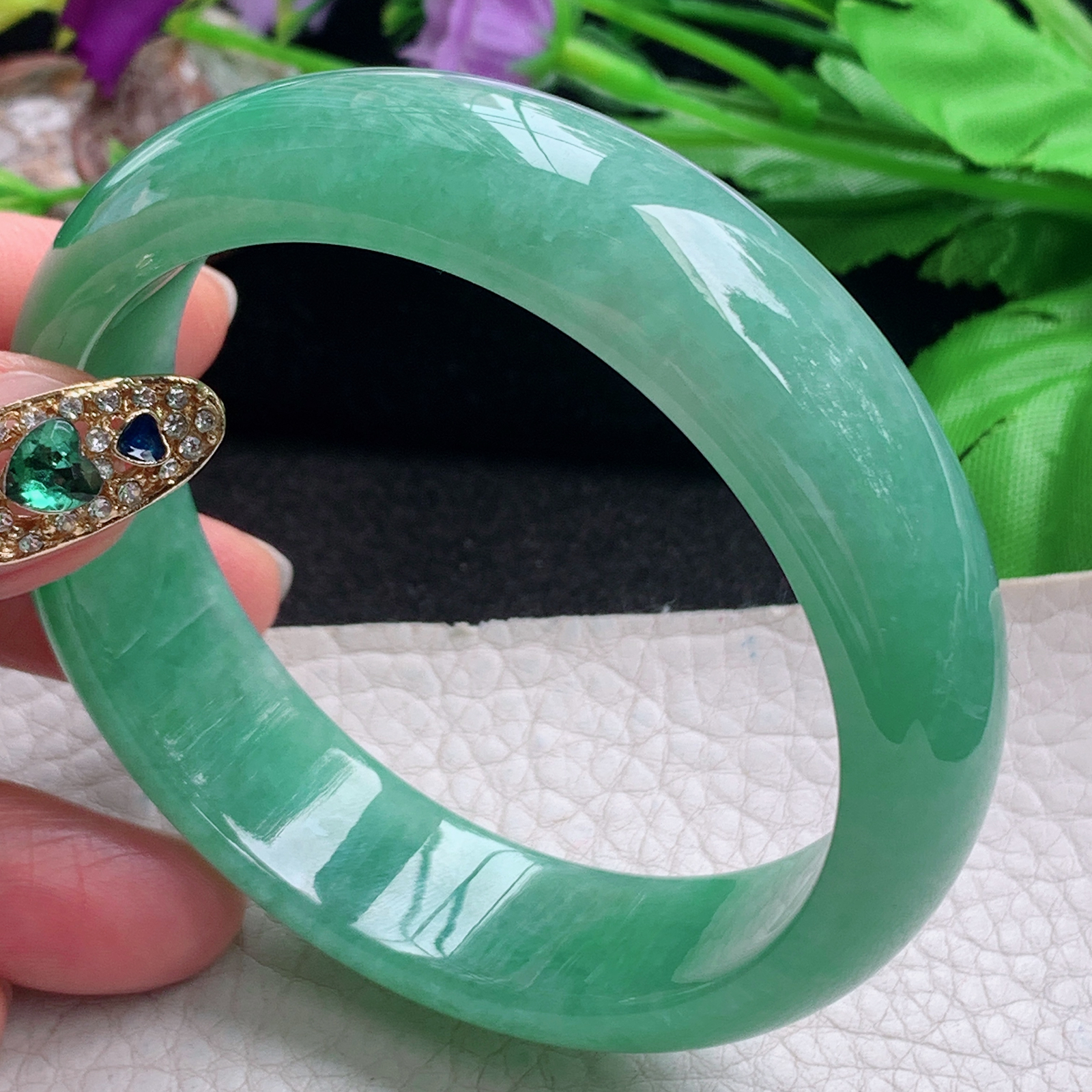 nr大气款59*16*7.6轮胎镯 天然缅甸翡翠a货手镯满绿大气正圈玉镯子