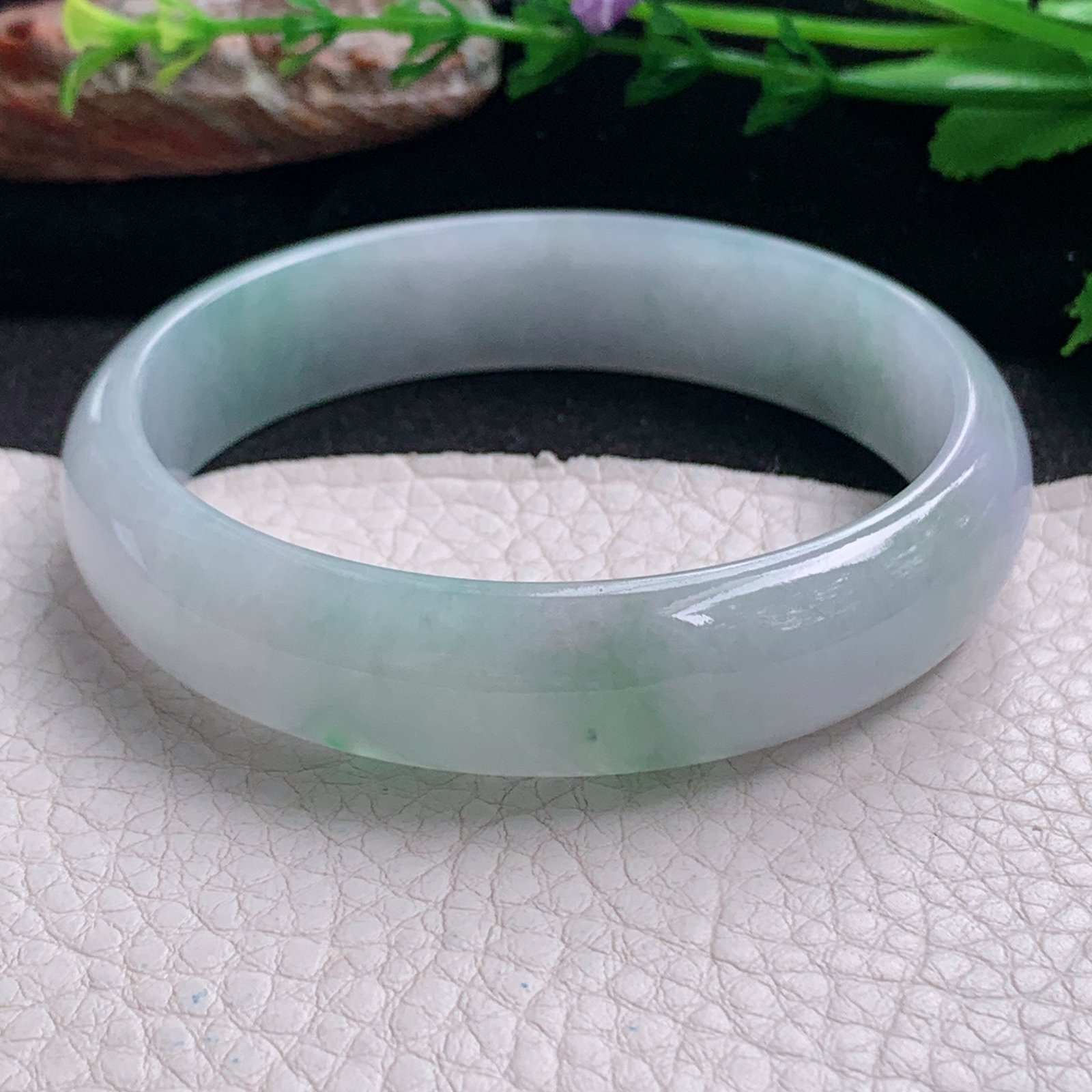 fx实拍58*14*6.5平安镯 天然缅甸翡翠a货手镯冰润飘花正圈玉镯子