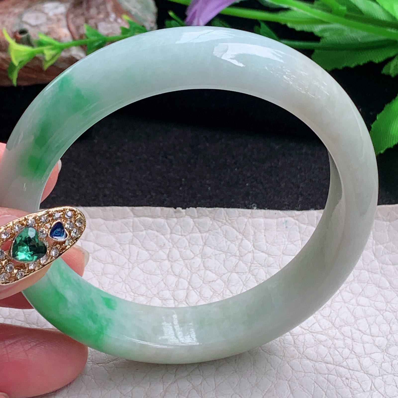 fx实拍56*14.2*8平安镯 天然缅甸翡翠a货手镯水润飘绿正圈玉镯子