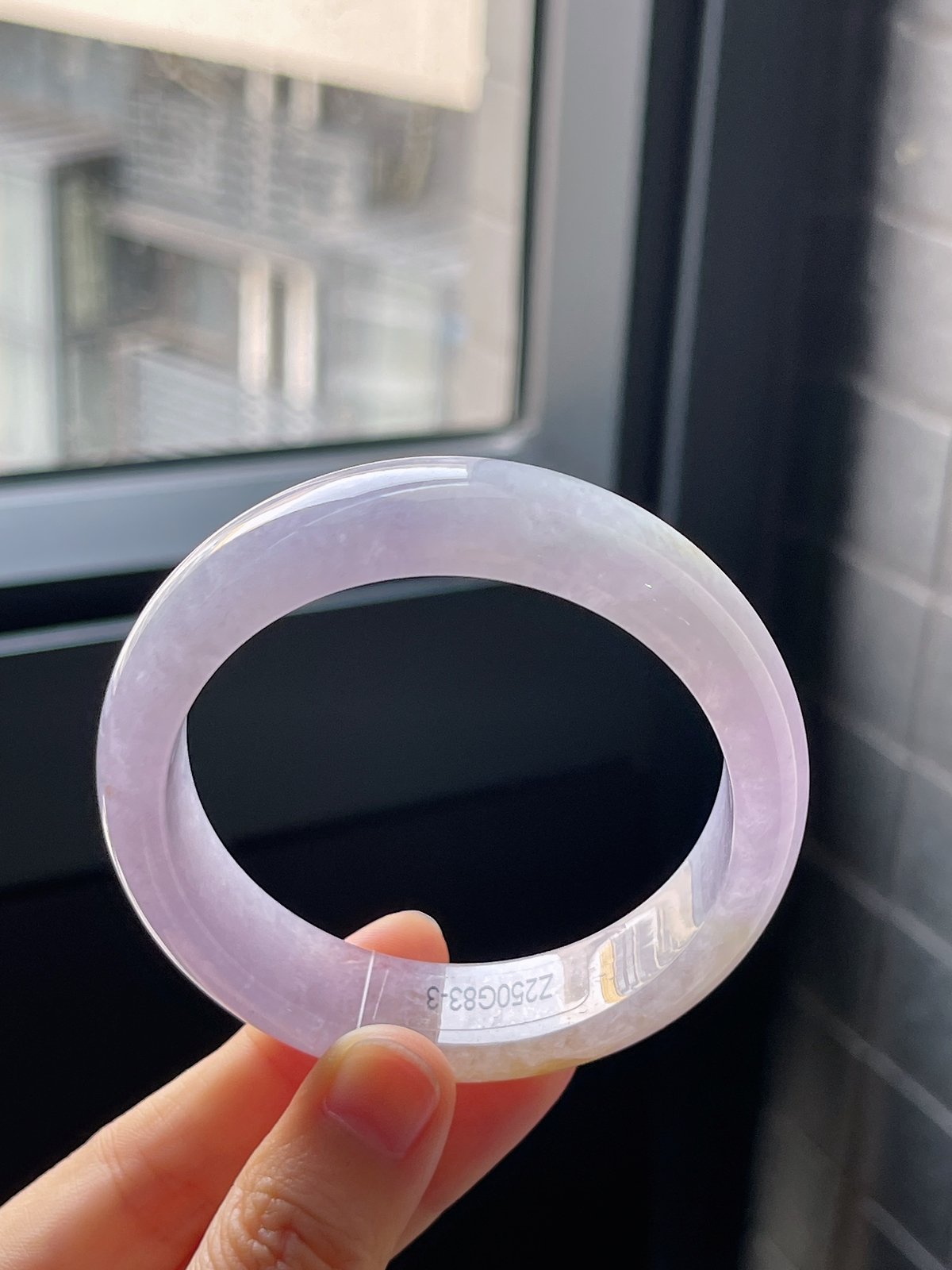 正圈55.7圈口，翡翠冰糯种紫底飘黄翡手镯