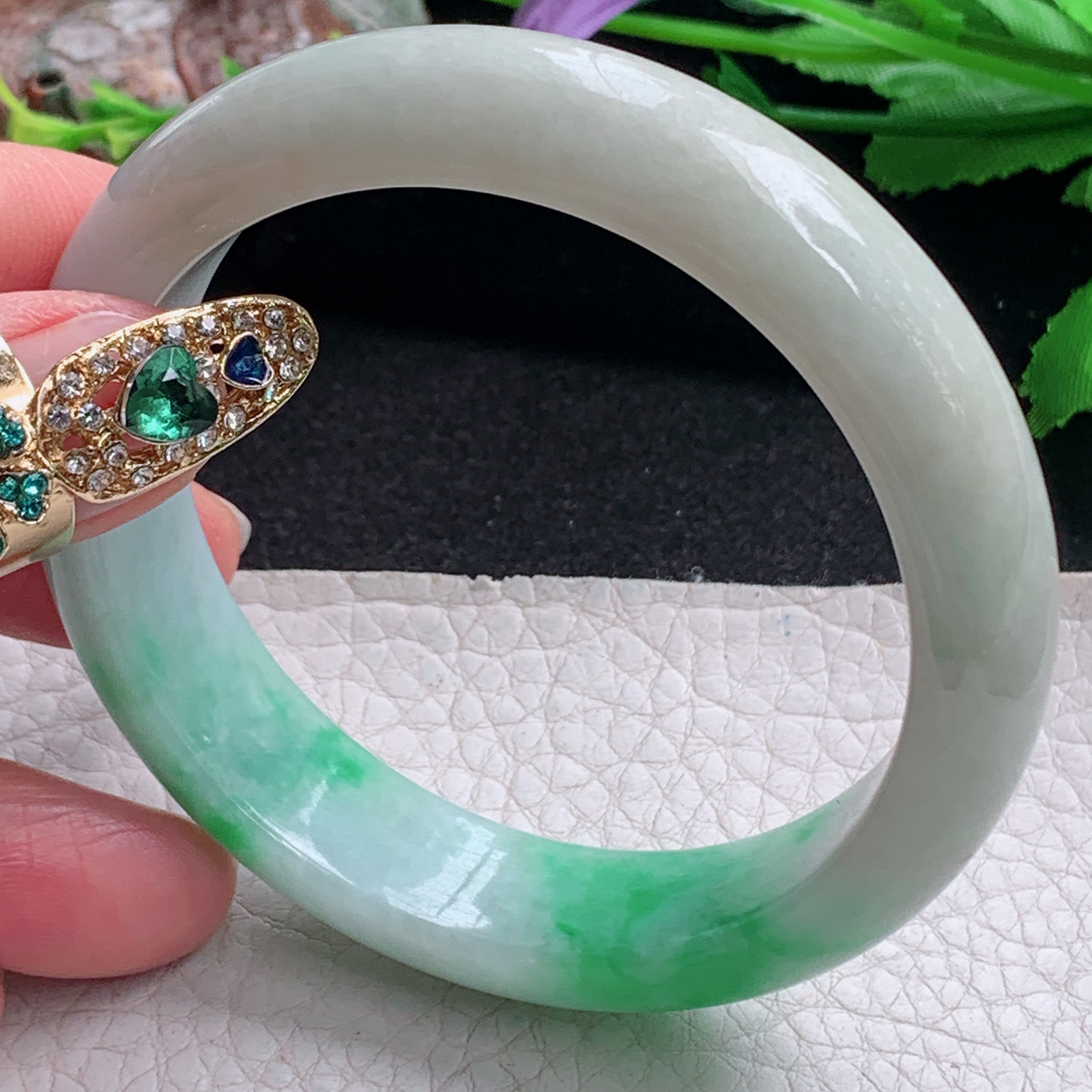 fx实拍56*14.2*8平安镯 天然缅甸翡翠a货手镯水润飘绿正圈玉镯子