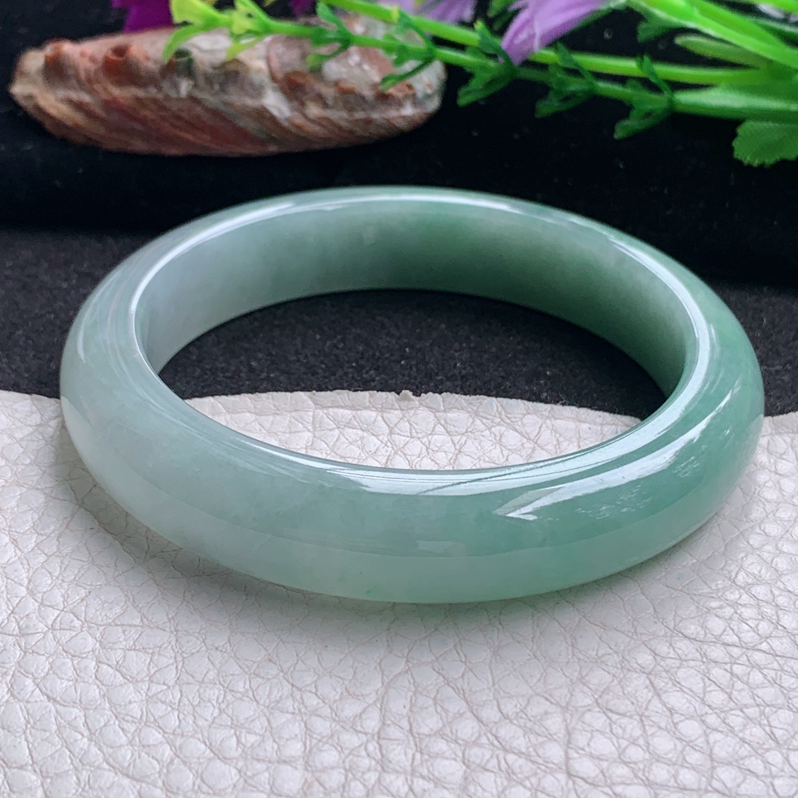 ym实拍59.5*12.5*9.2招财镯 天然缅甸翡翠a货手镯半山水正圈玉镯子