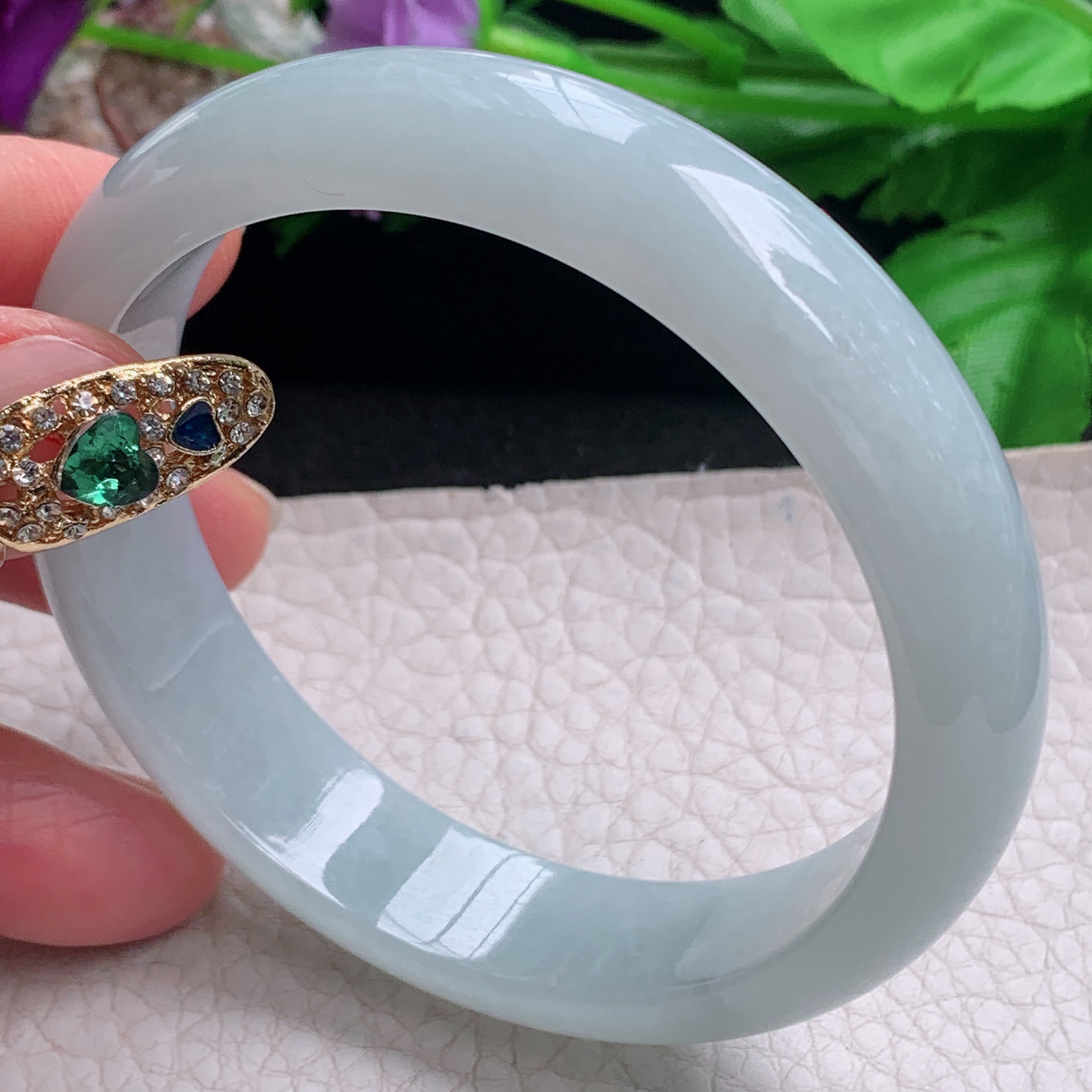 nr实拍58*14*7.6平安镯 天然缅甸翡翠a货手镯冰润浅绿正圈玉镯子