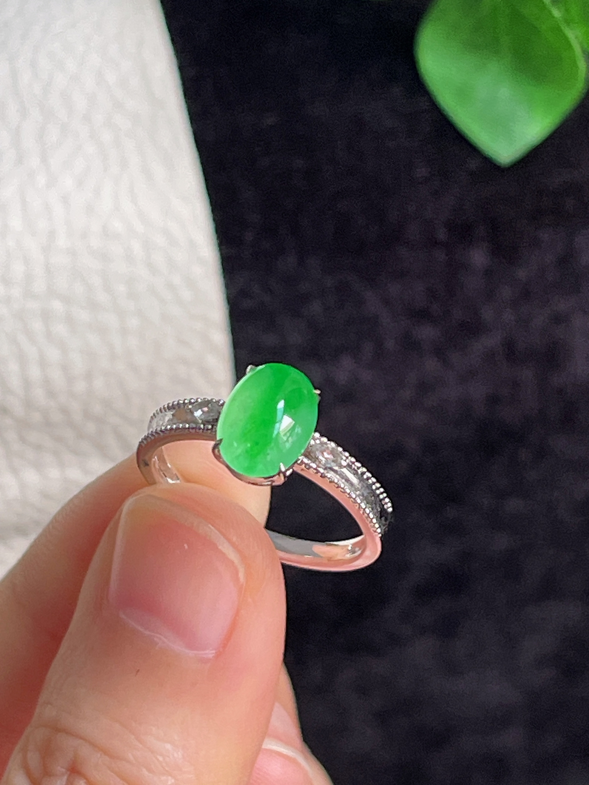 18k金 翡翠冰糯种飘阳绿戒指