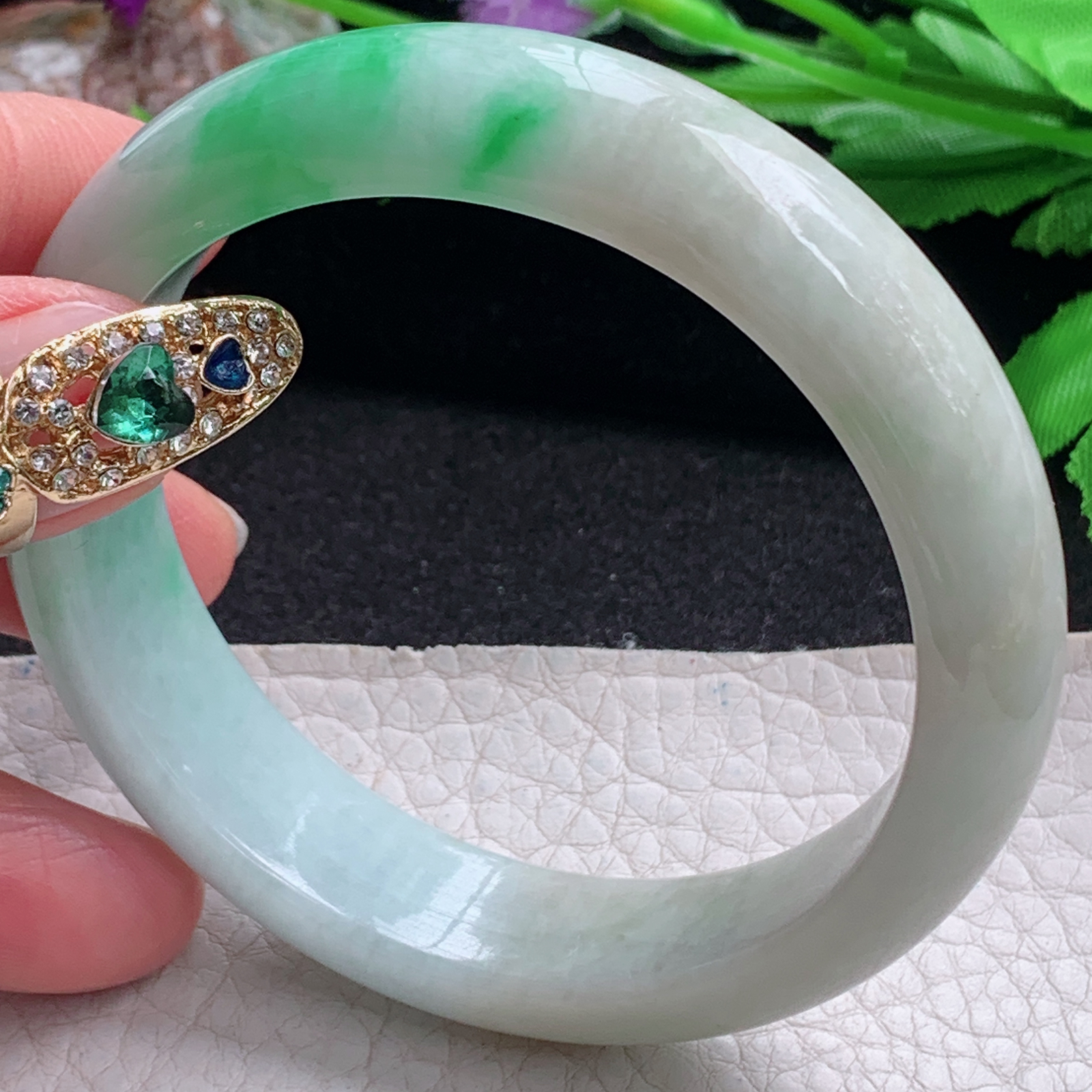 fx实拍56*14.2*8平安镯 天然缅甸翡翠a货手镯水润飘绿正圈玉镯子