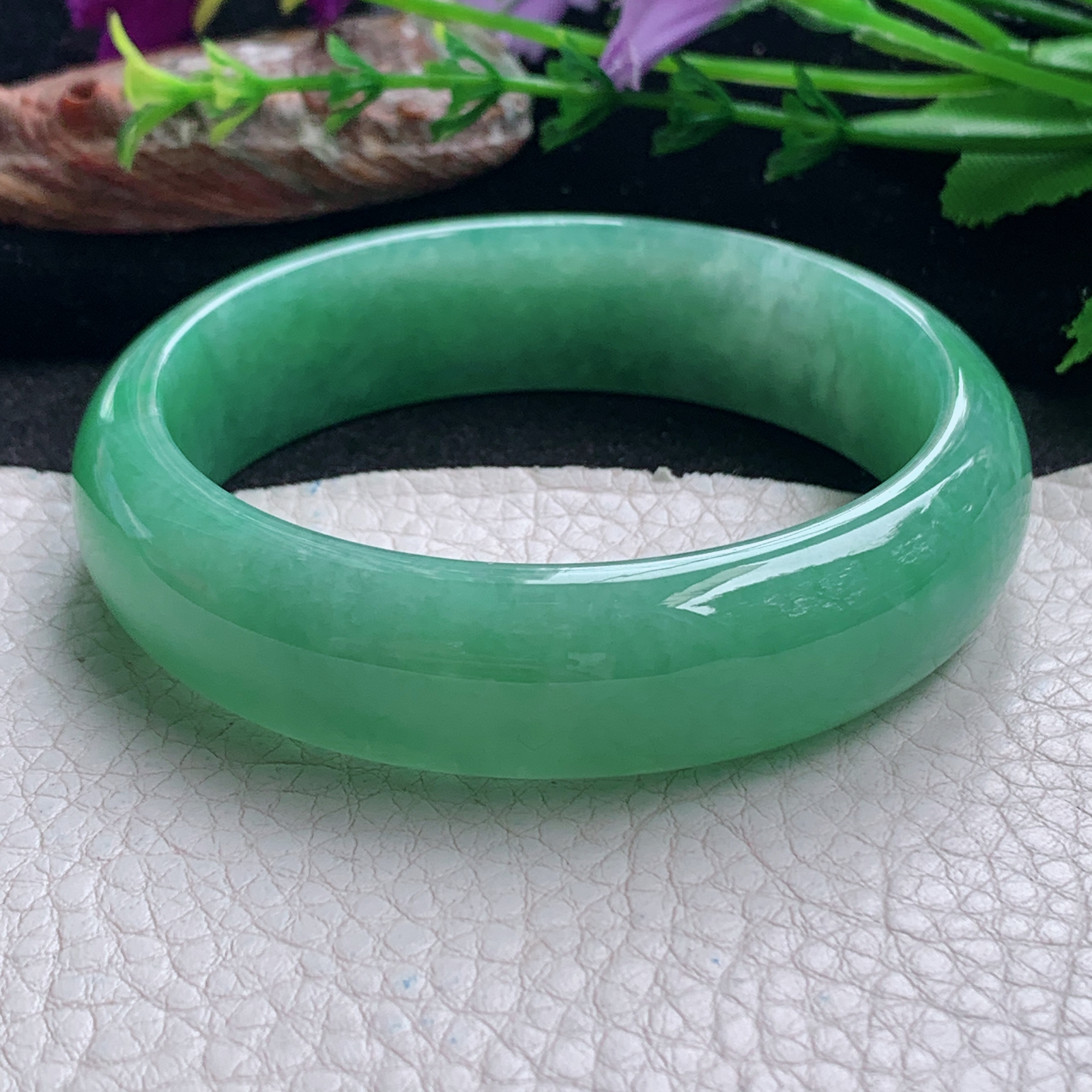 nr大气款59*16*7.6轮胎镯 天然缅甸翡翠a货手镯满绿大气正圈玉镯子