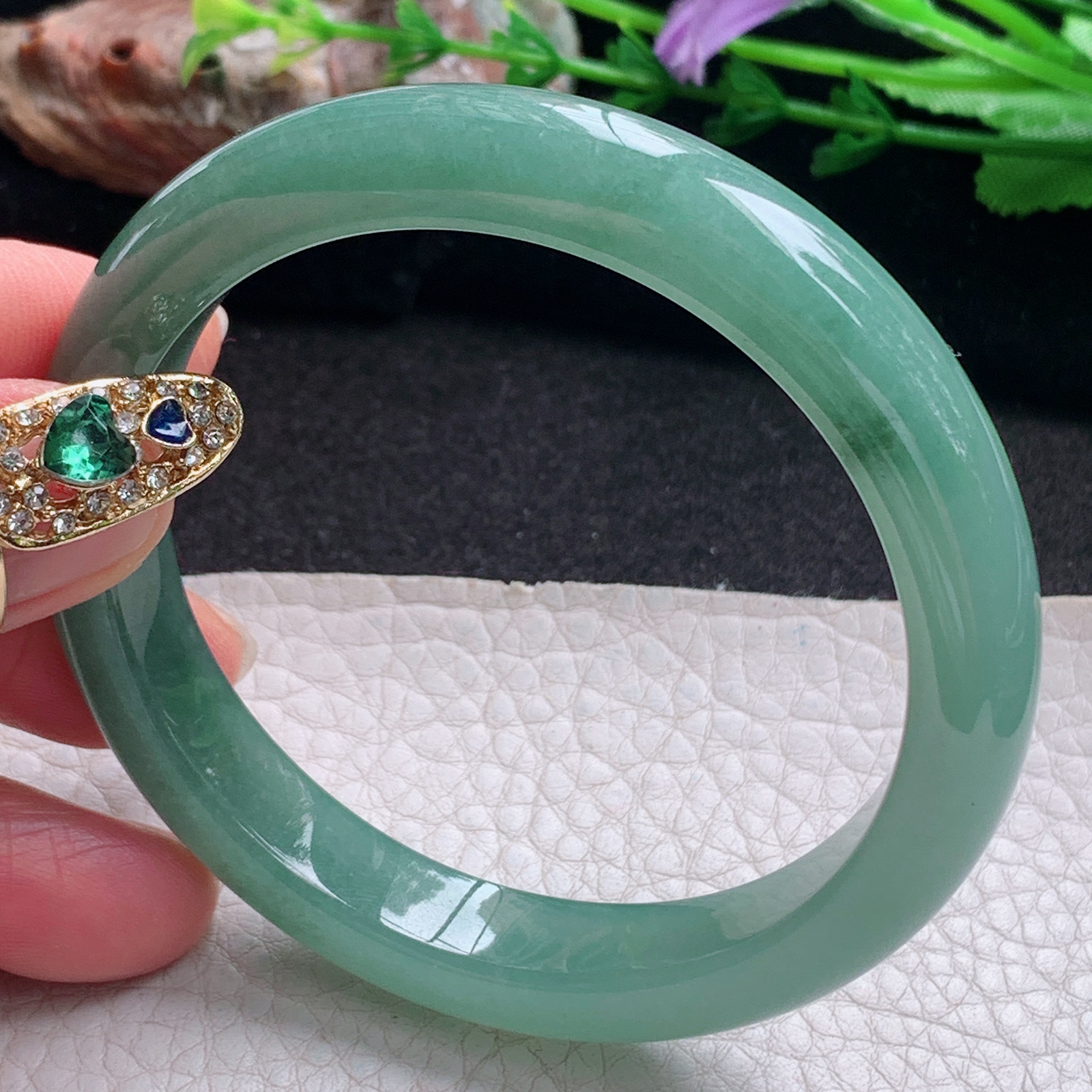 ym实拍56*10*8平安镯 天然缅甸翡翠a货手镯冰油正圈玉镯子