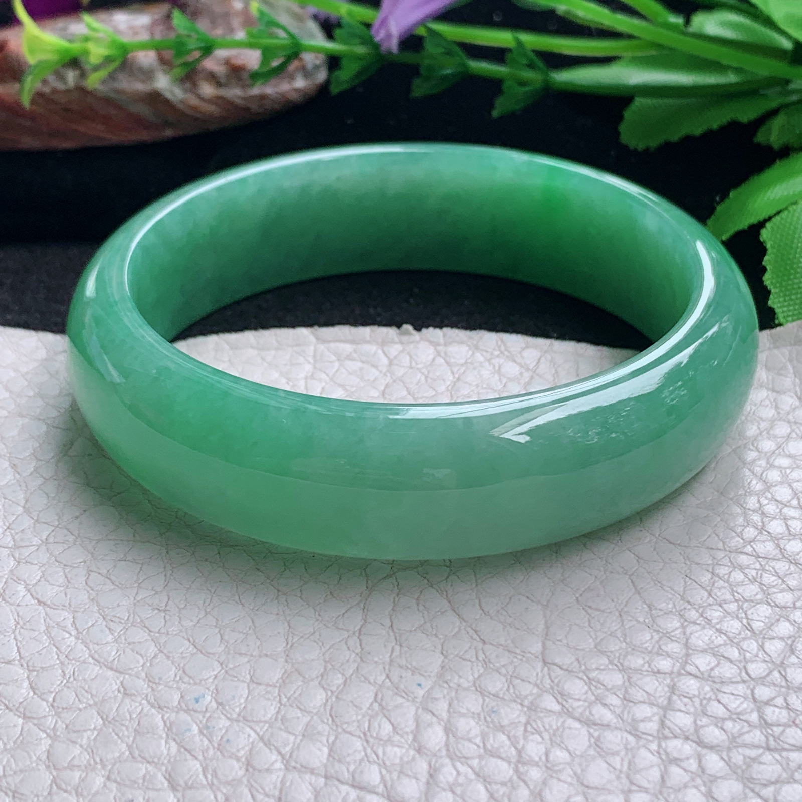 nr大气款59*16*7.6轮胎镯 天然缅甸翡翠a货手镯满绿大气正圈玉镯子