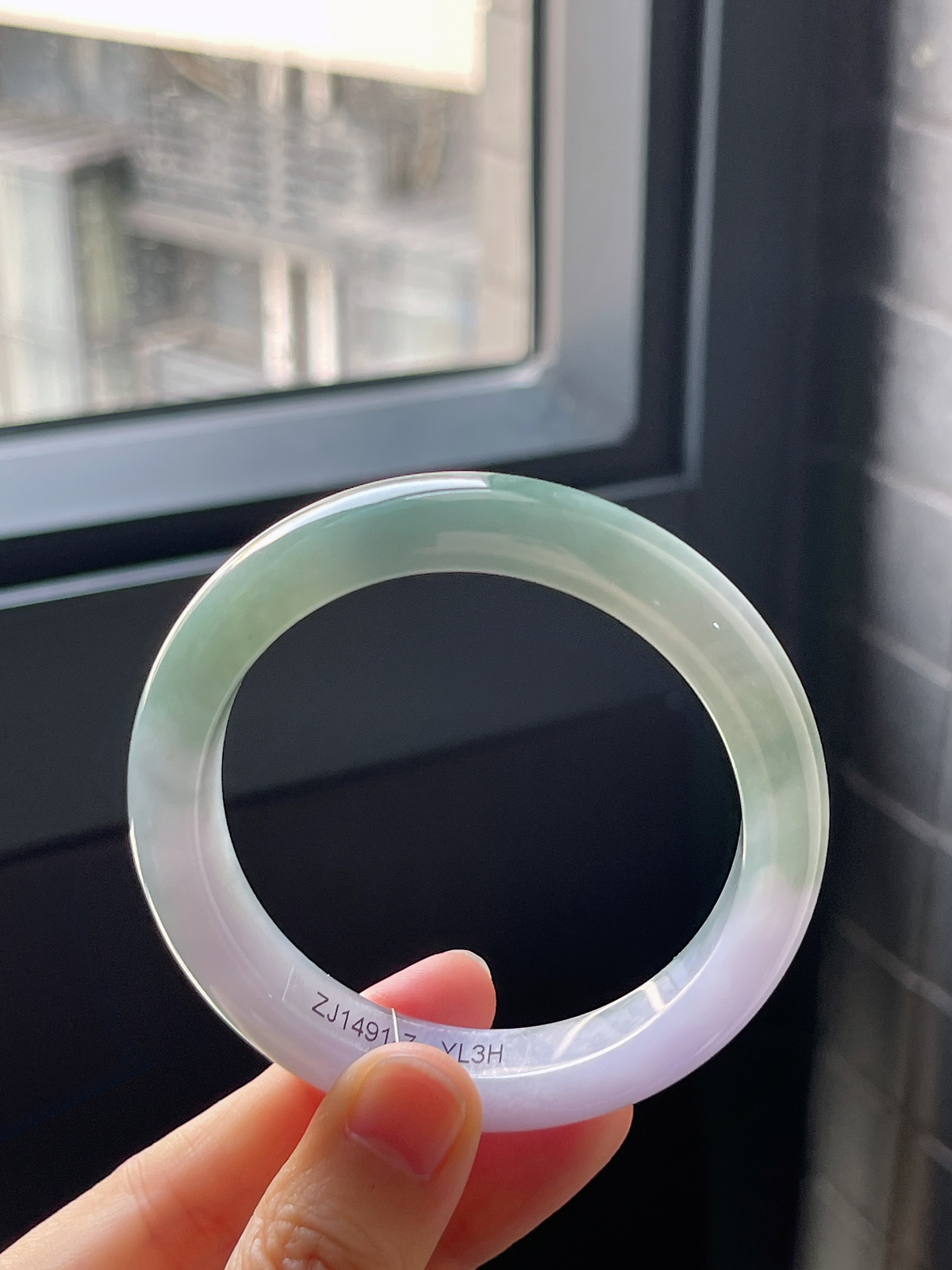 正圈53.6圈口，翡翠冰糯种灰绿色手镯