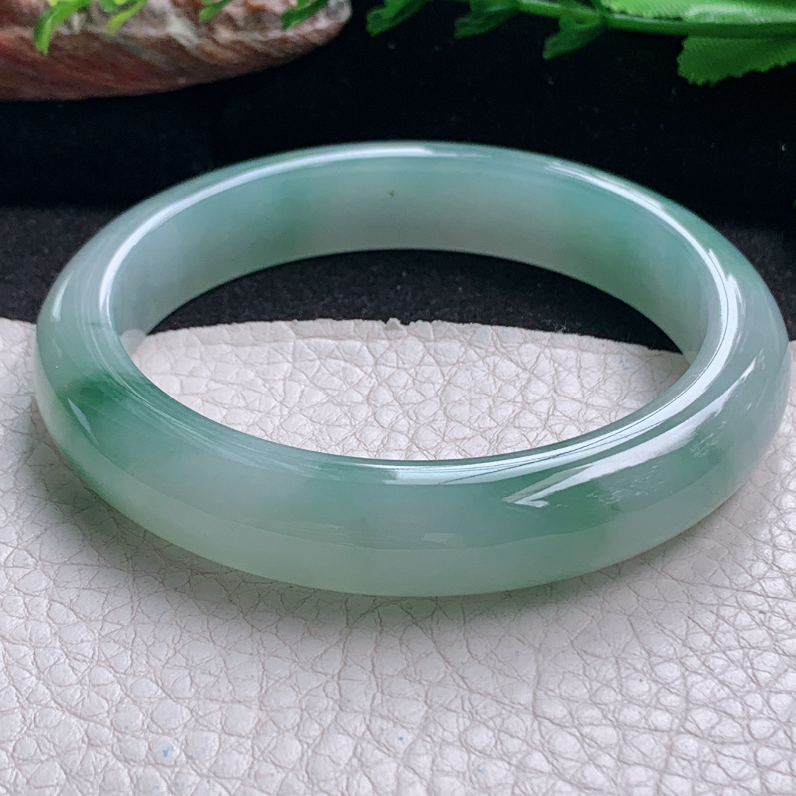 fx飘逸款58.5*12.3*8.2平安镯 天然缅甸翡翠a货手镯冰胶飘花正圈玉镯子