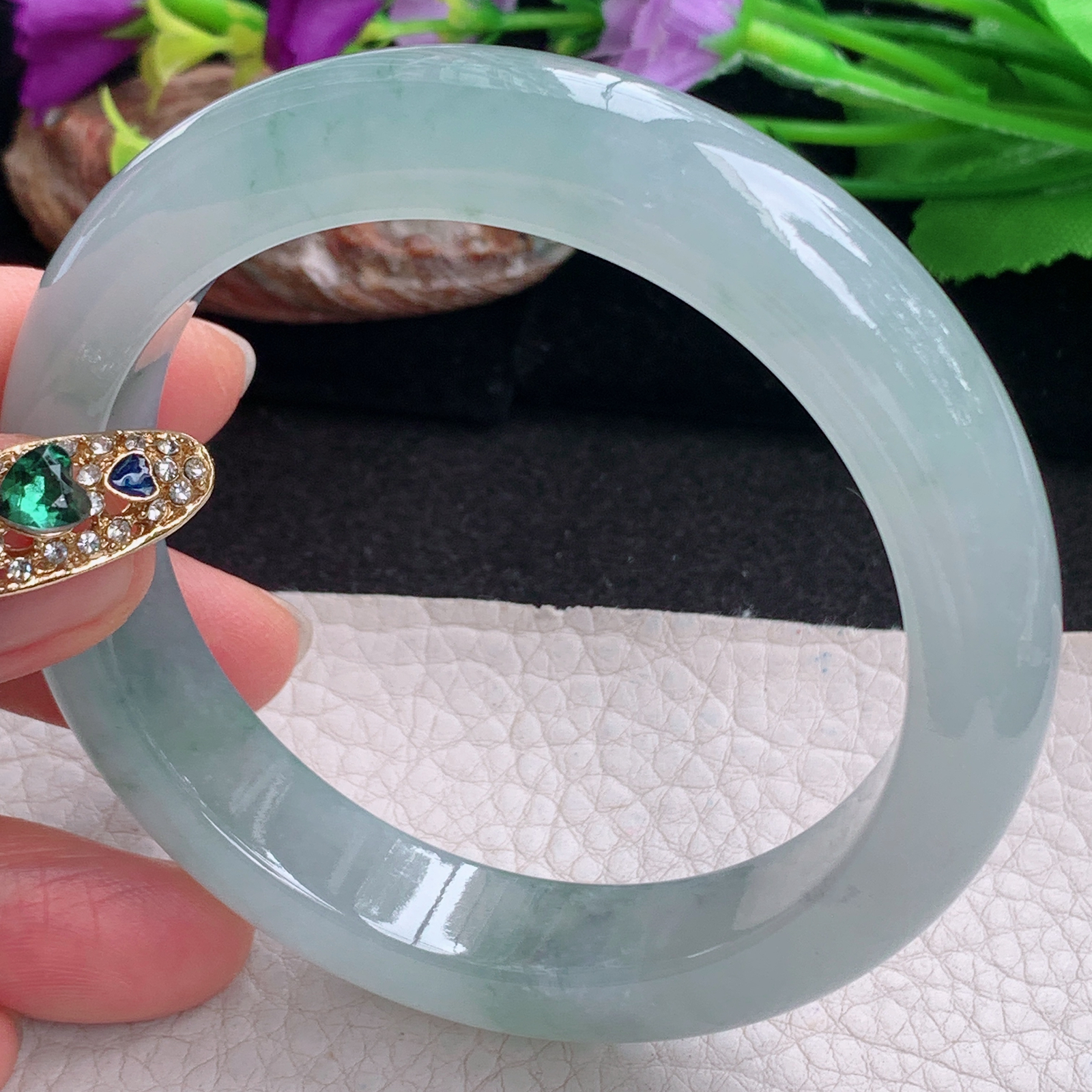 ax实拍58.5*12.9*9平安镯 天然翡翠a货手镯冰飘花厚装正圈玉镯子