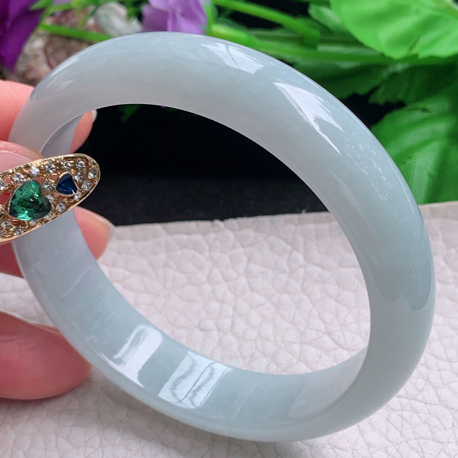 nr实拍58*14*7.6平安镯 天然缅甸翡翠a货手镯冰润浅绿正圈玉镯子