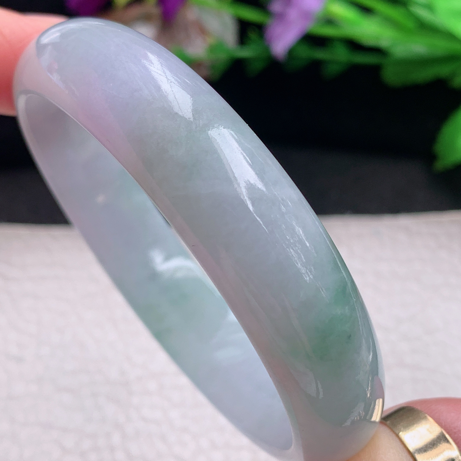 fx实拍58*14*6.5平安镯 天然缅甸翡翠a货手镯冰润飘花正圈玉镯子