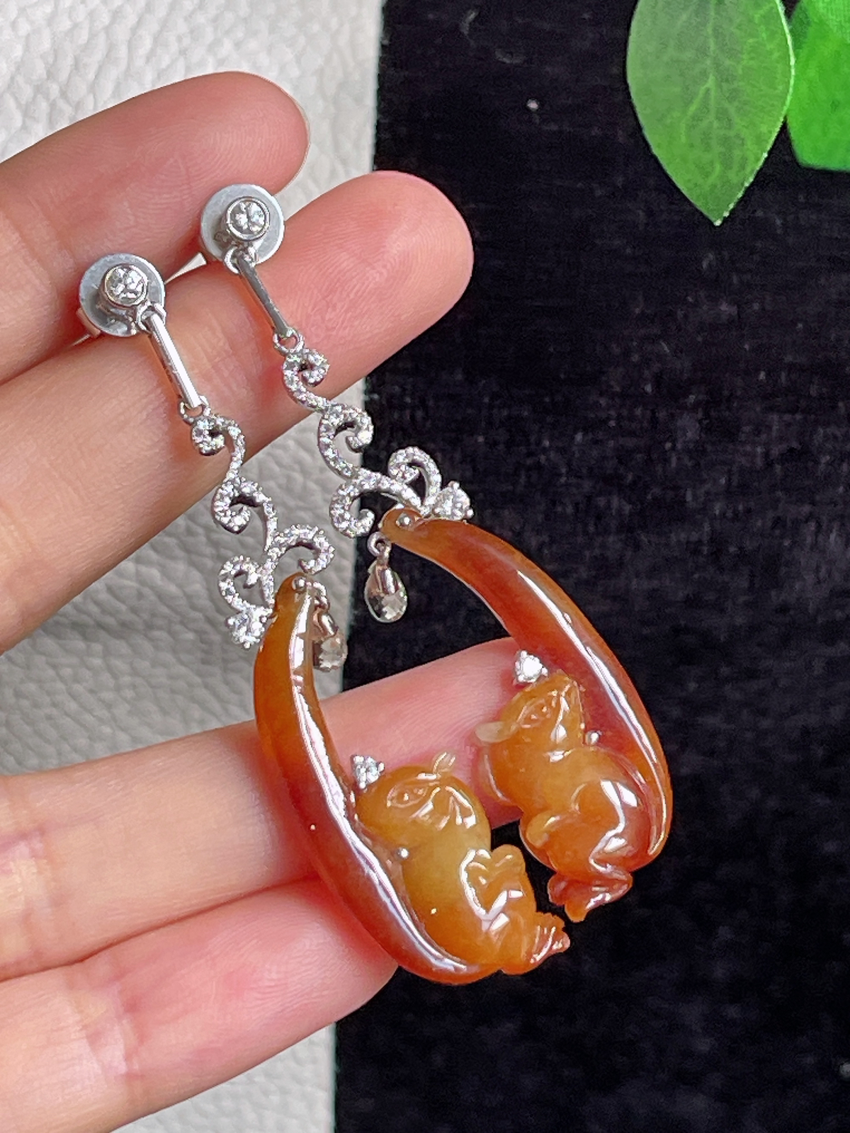 18k金天然红翡松鼠️耳坠