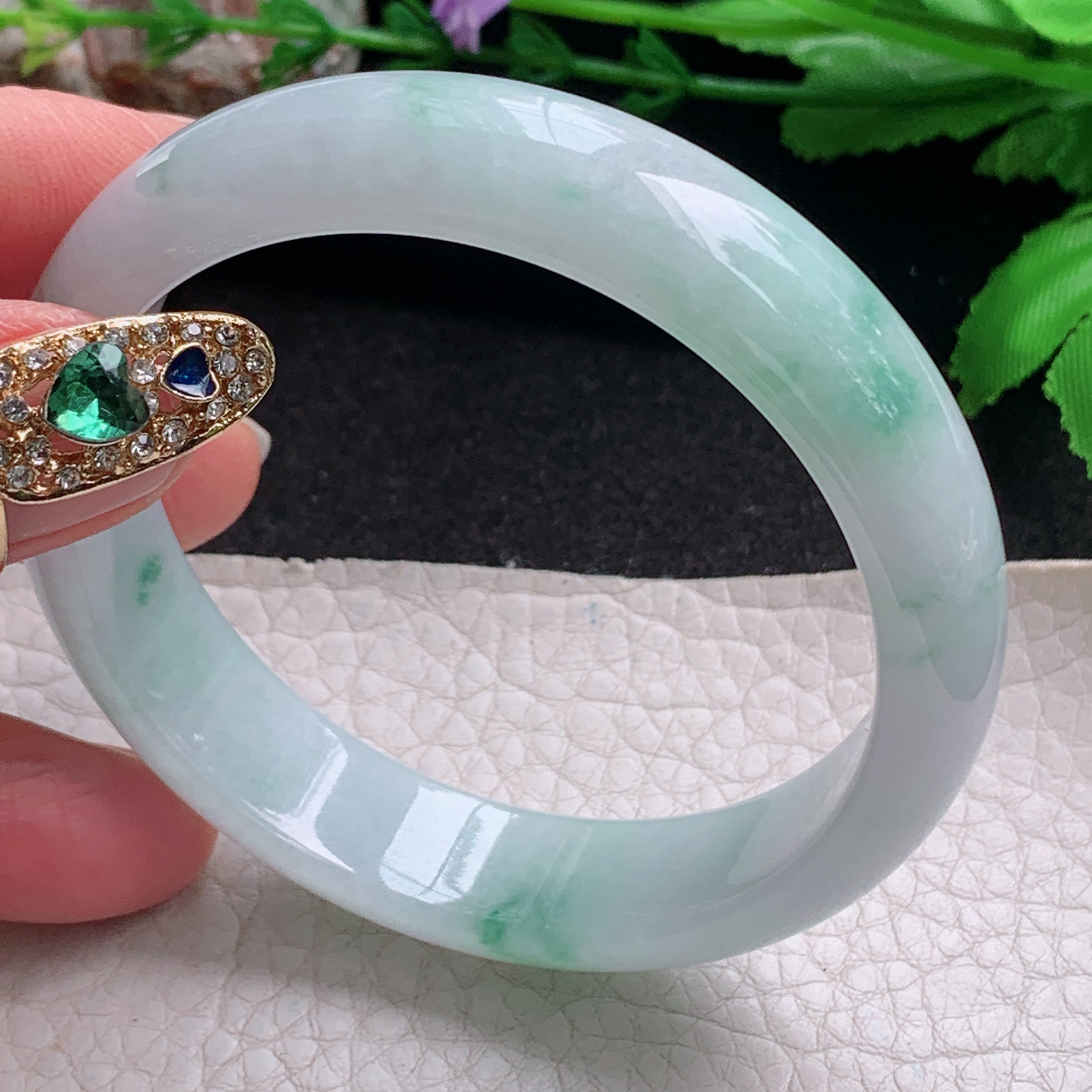 ee实拍55*13.5*7平安镯 天然缅甸翡翠a货手镯冰飘花正圈玉镯子