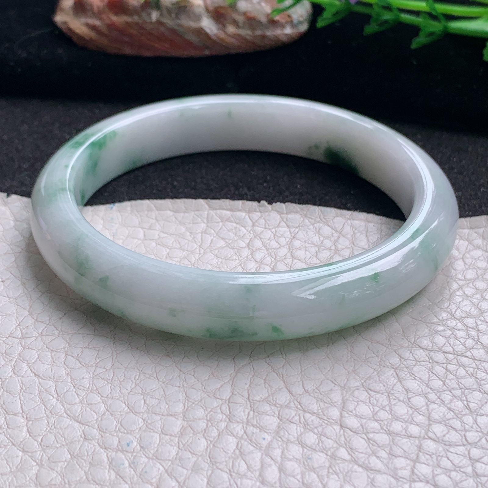js大圈口60.6*11.3*8.5平安镯 天然缅甸翡翠a货手镯飘花大气正圈玉镯子