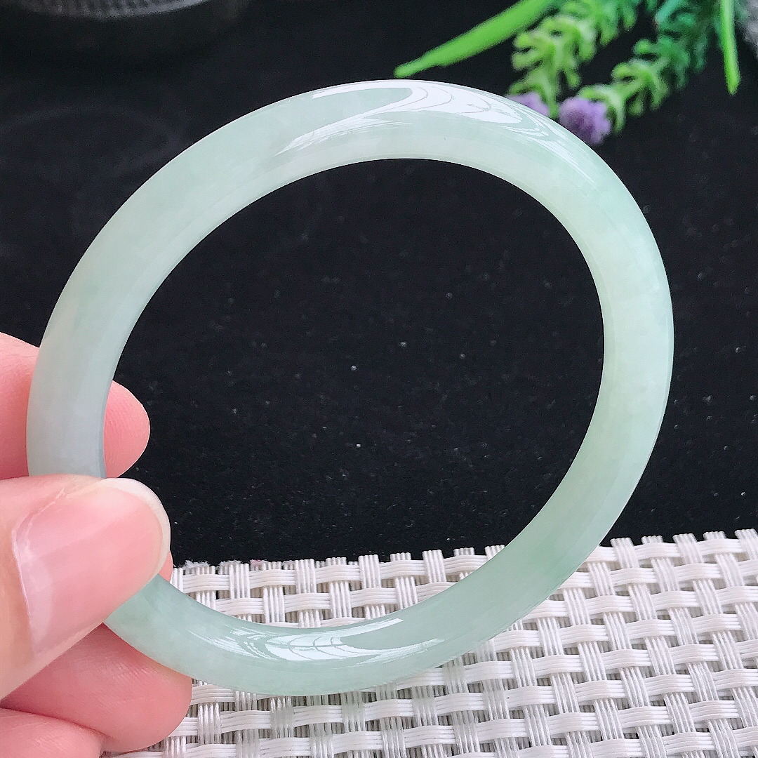 实拍A货翡翠57/7.7/7.5老坑冰润冰晴圆条手镯叮当镯平安镯美人镯