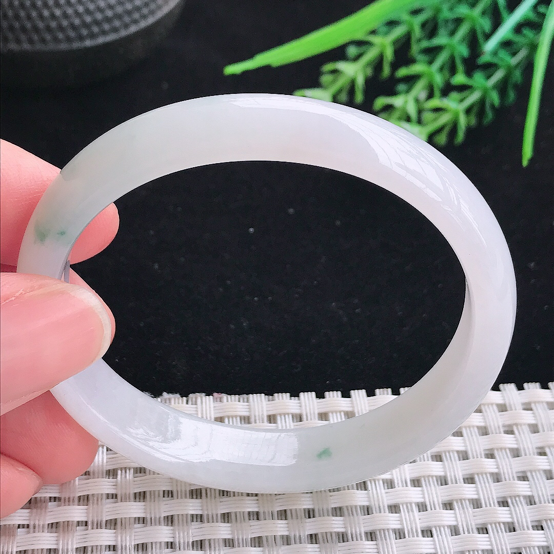 实拍A货翡翠54/49/11.5/6.3老坑冰润飘花贵妃手镯宽边玉镯平安镯美人镯