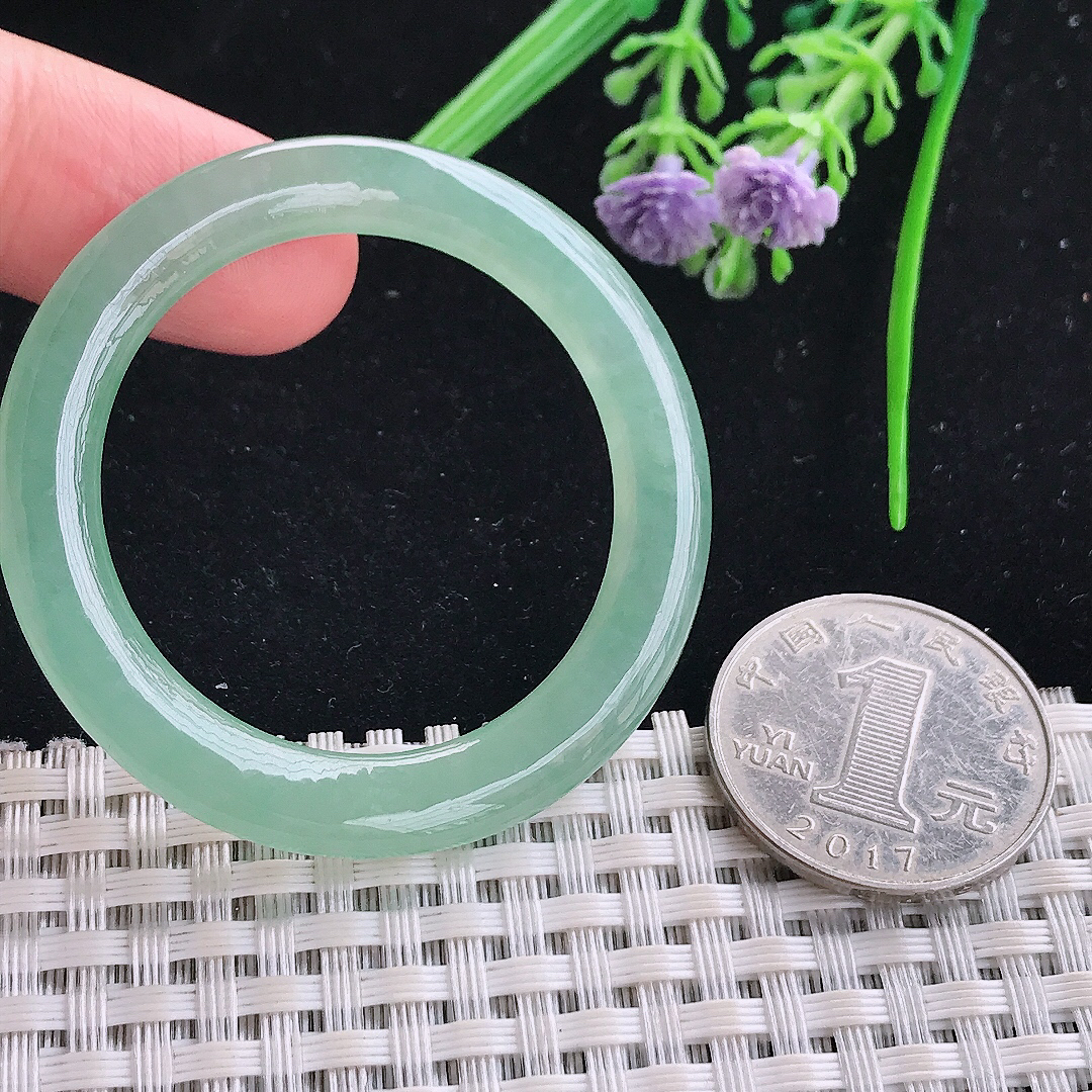 实拍A货翡翠50/4.8/7老坑冰胶果冻冰晴绿玉环吊坠翡翠玉扣平安环挂件
