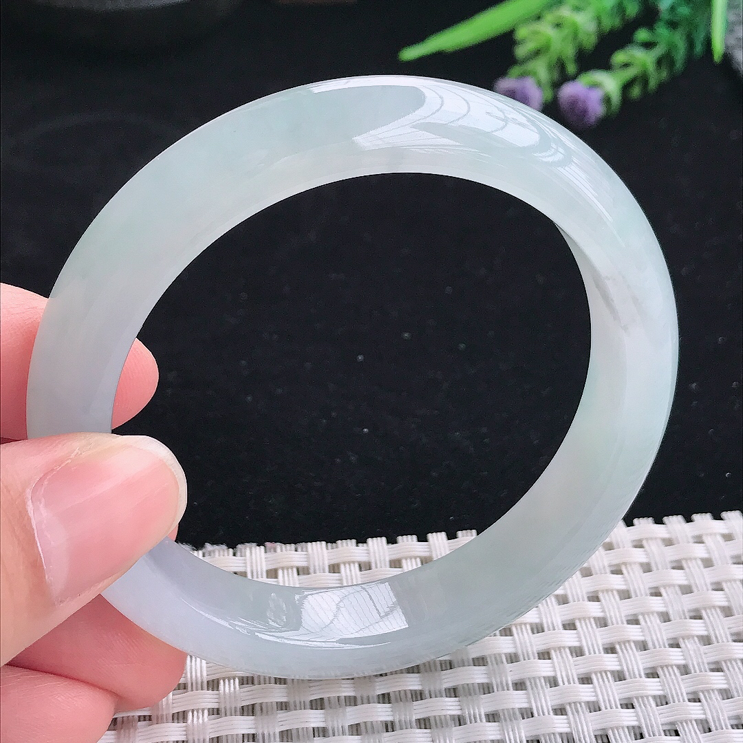 实拍A货翡翠57.5/12.1/8.6老坑冰胶果冻冰晴手镯宽边玉镯平安镯美人镯