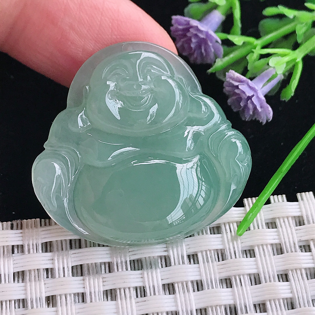 实拍A货翡翠30/32/5.6老坑冰胶水灵冰晴佛公吊坠翡翠玉牌挂件