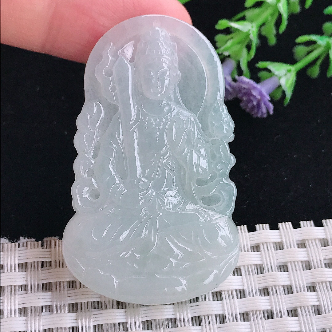 实拍A货翡翠49.3/30.3/5.3老坑冰透起胶观音菩萨吊坠翡翠虚空藏菩萨挂件