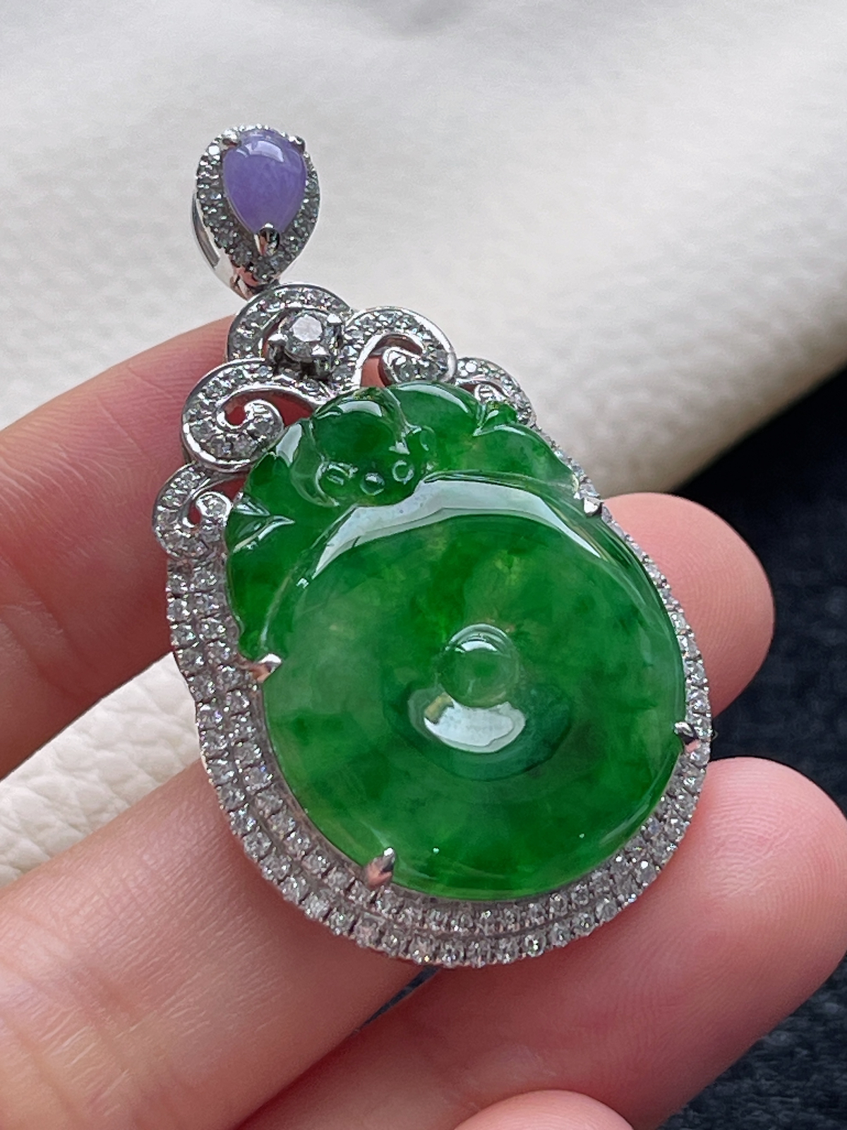 18k金翡翠冰糯种绿色福贝挂件