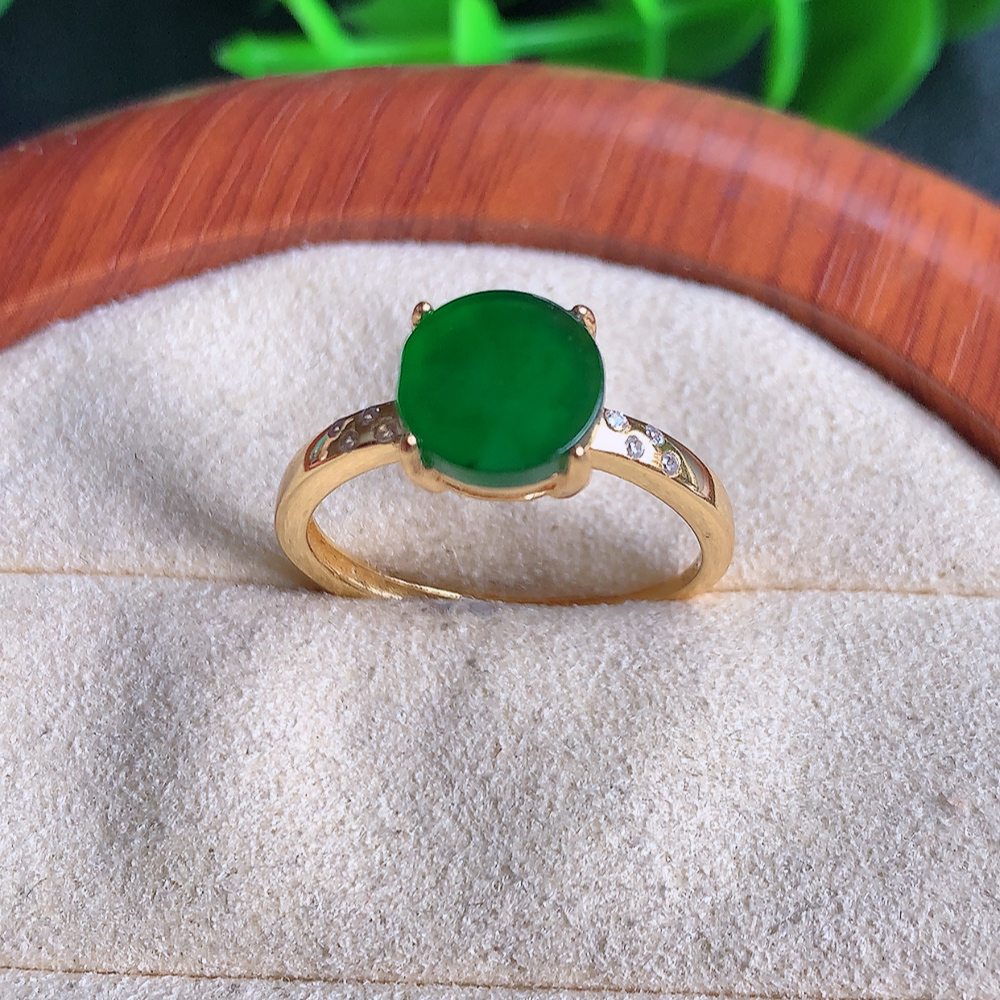 冰满绿翡翠戒指 925银镶嵌  玉质细腻  冰清玉润  飘花灵动  颜色漂亮  W481.8  内径