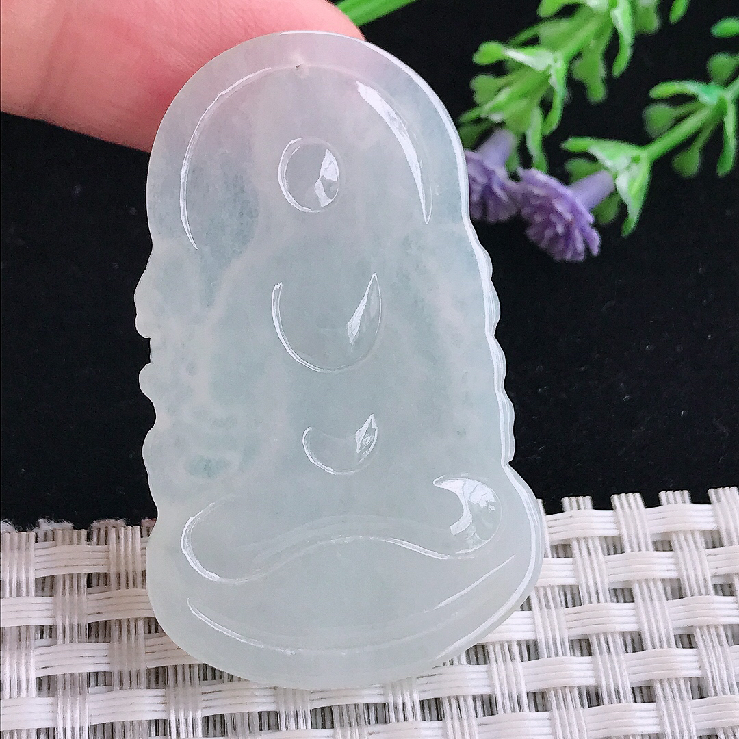 实拍A货翡翠49.3/30.3/5.3老坑冰透起胶观音菩萨吊坠翡翠虚空藏菩萨挂件