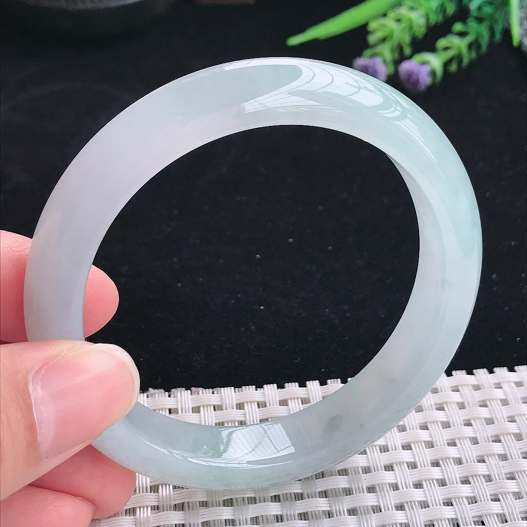 实拍A货翡翠57.5/12.1/8.6老坑冰胶果冻冰晴手镯宽边玉镯平安镯美人镯